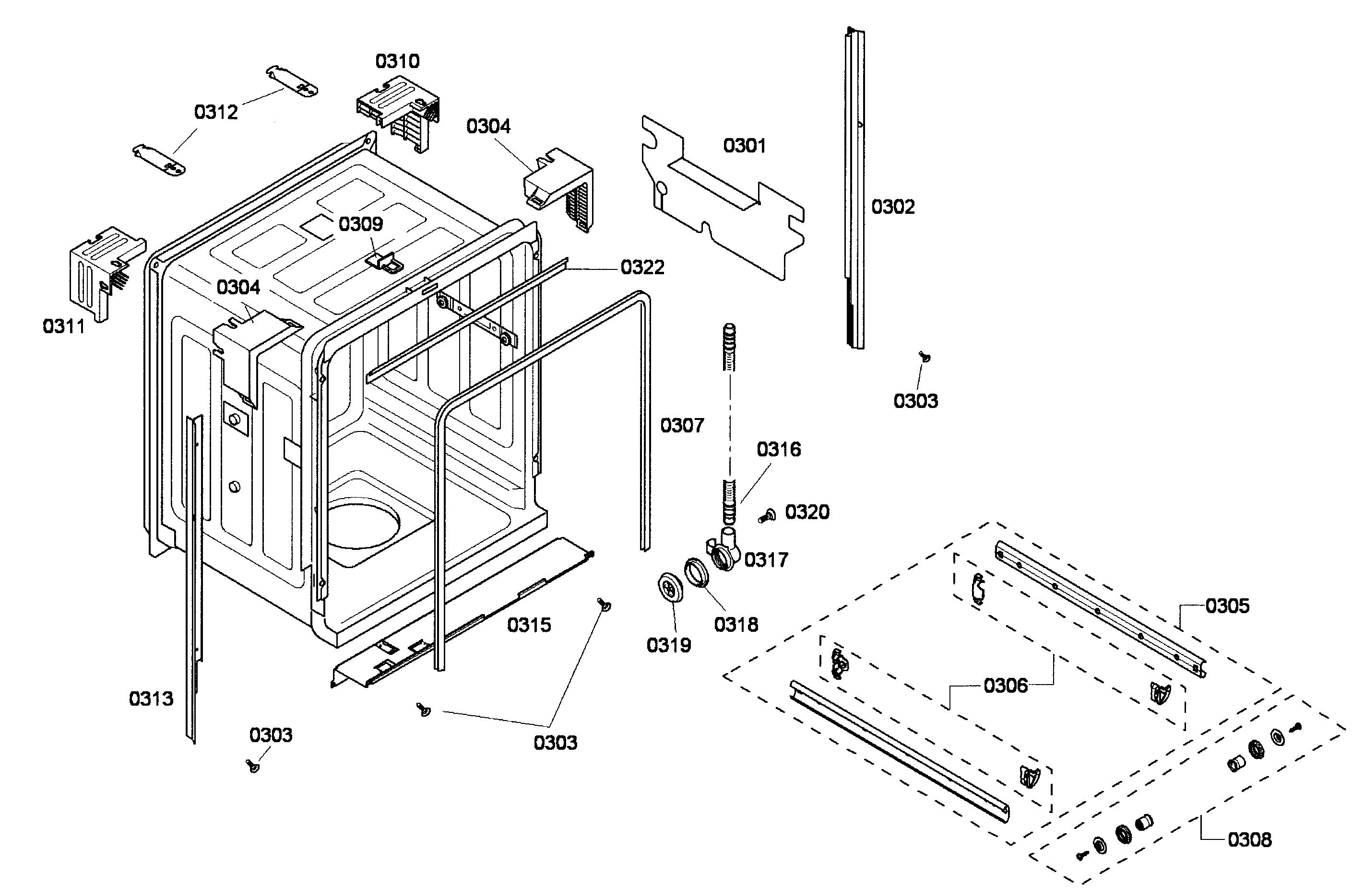 Bosch SHE33P05UC/59 cabinet diagram