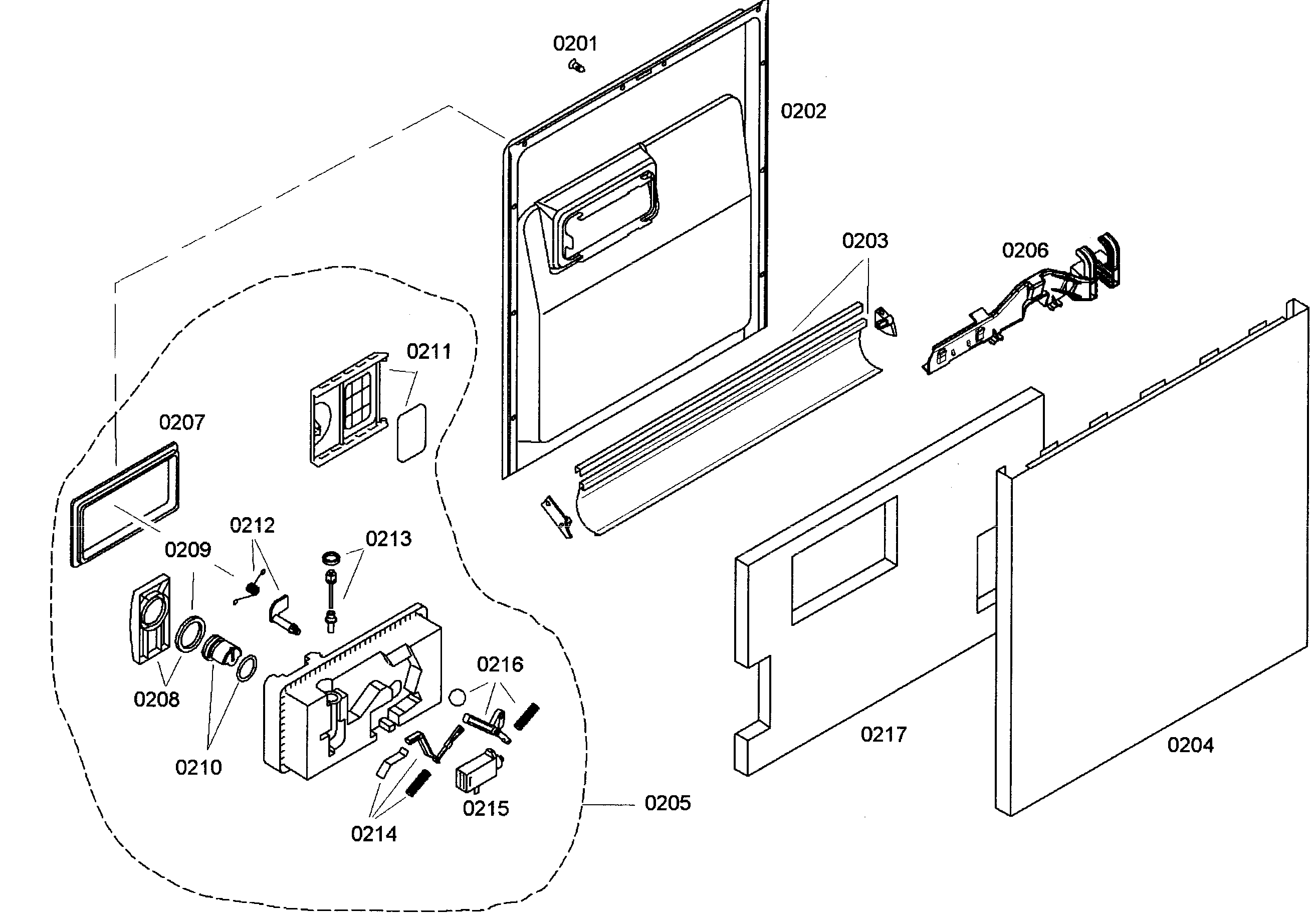 Bosch SHE42L12UC/38 door assy diagram