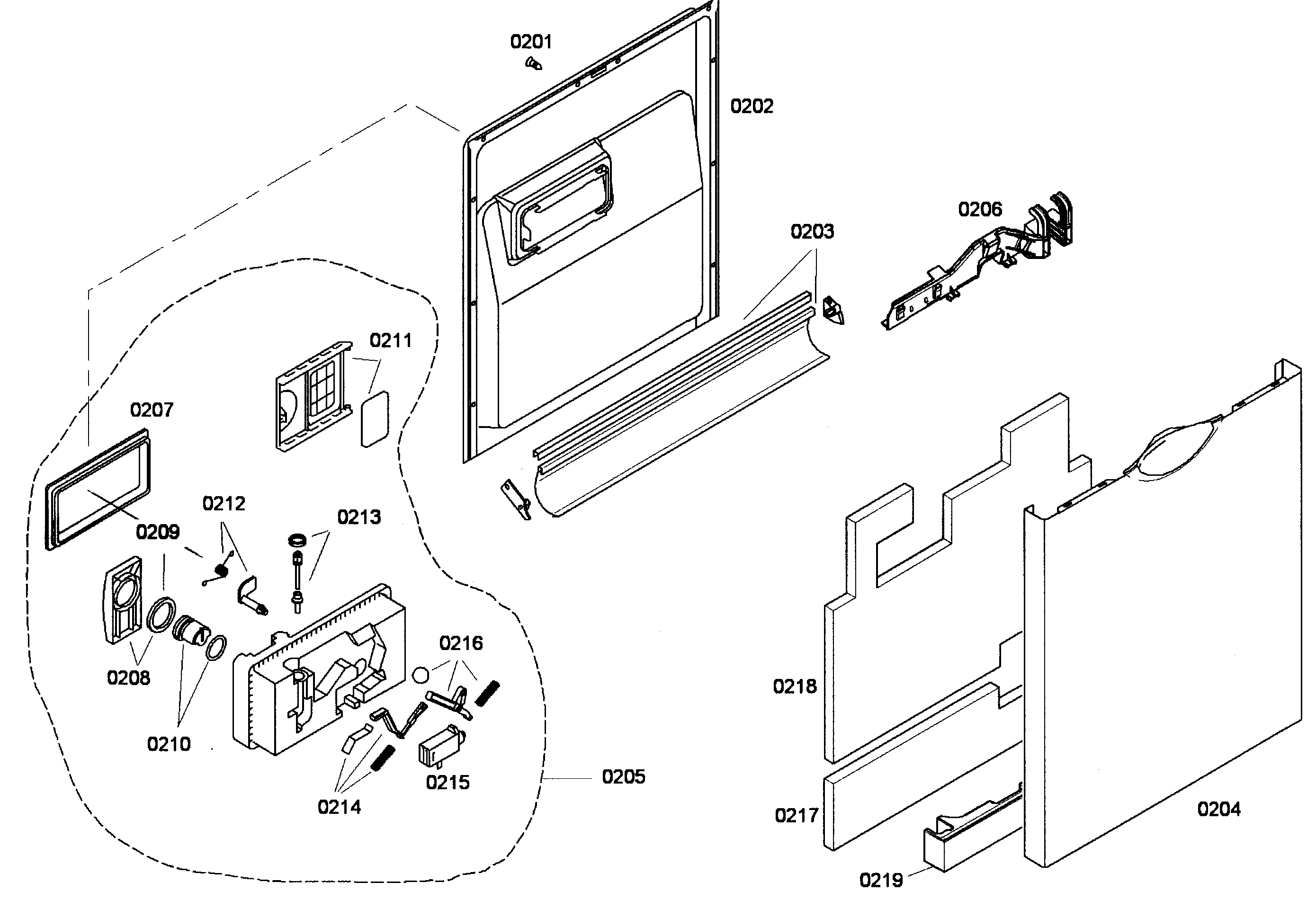Bosch SHE43F02UC/52 door assy diagram