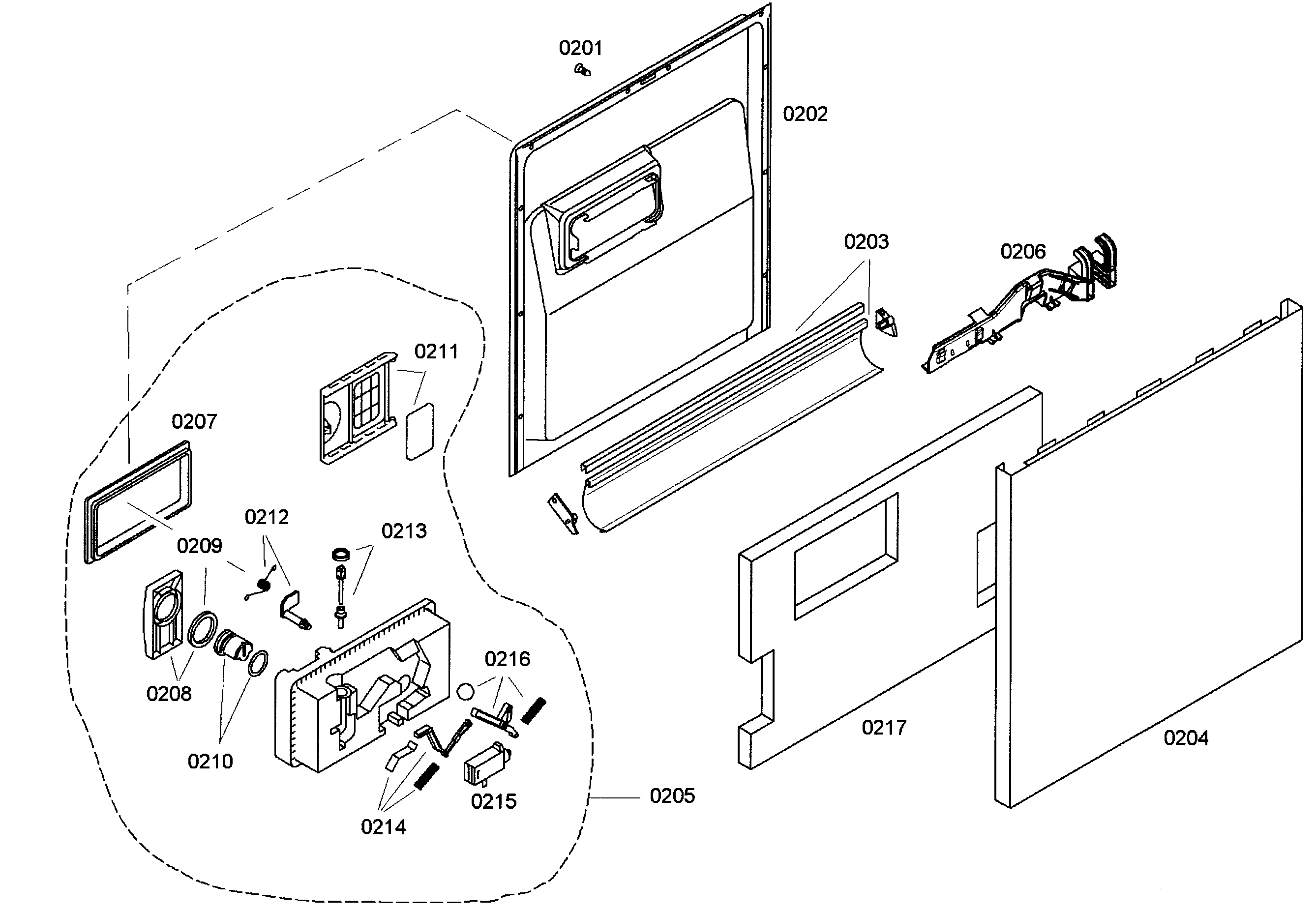 Bosch SHE42L15UC/23 door assy diagram