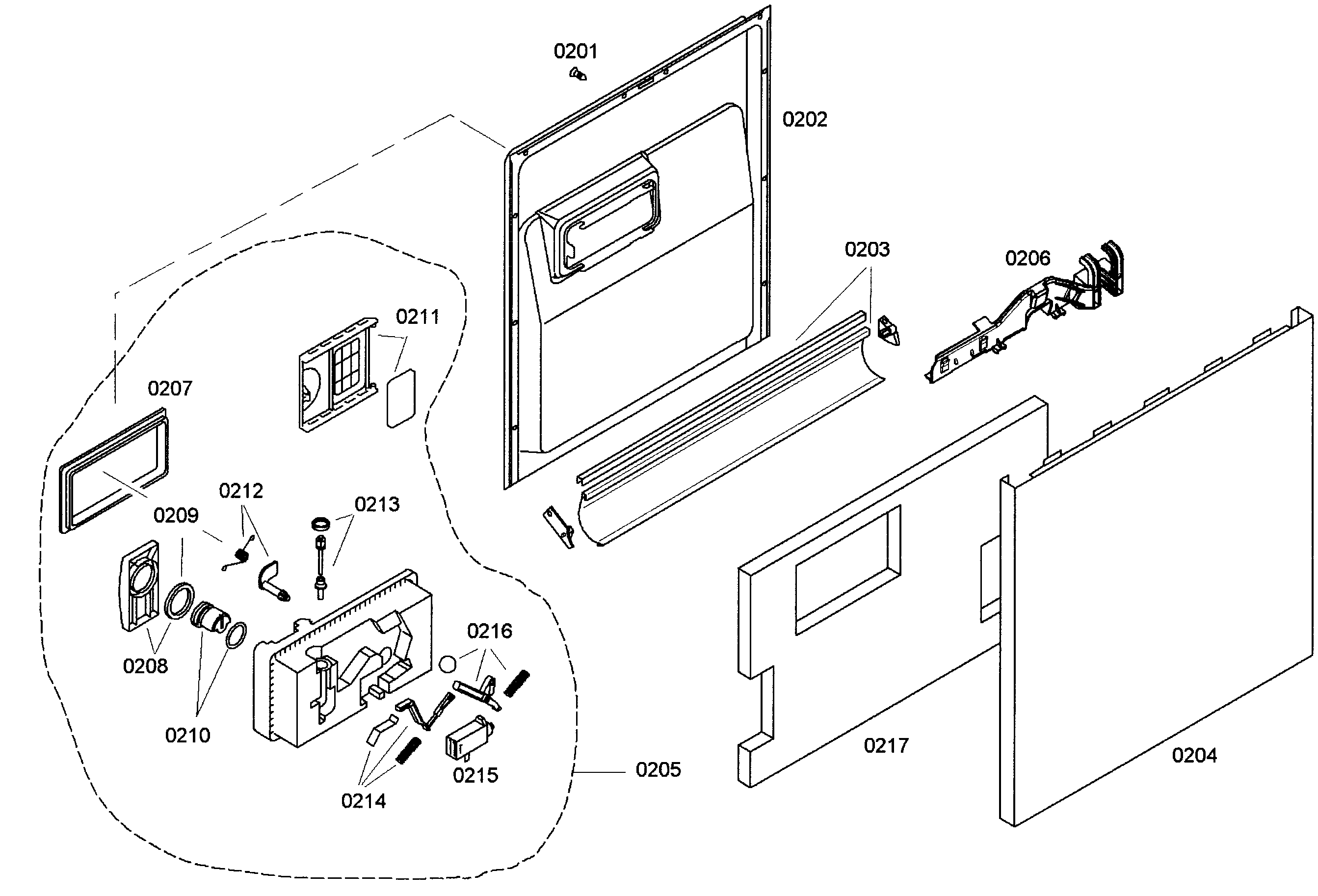 Bosch SHE42L15UC/40 door assy diagram