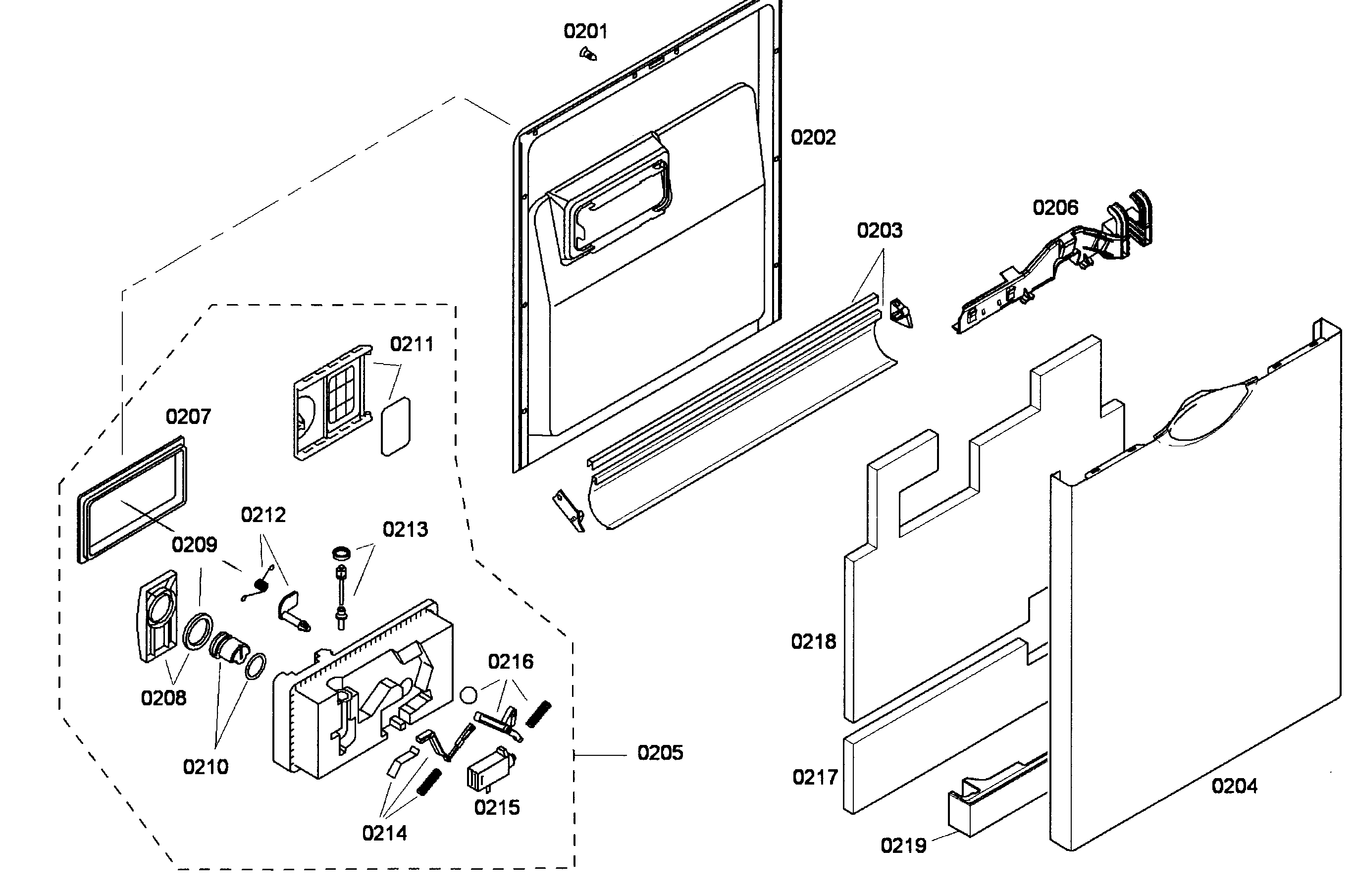 Bosch SHE42L15UC/53 door assy diagram