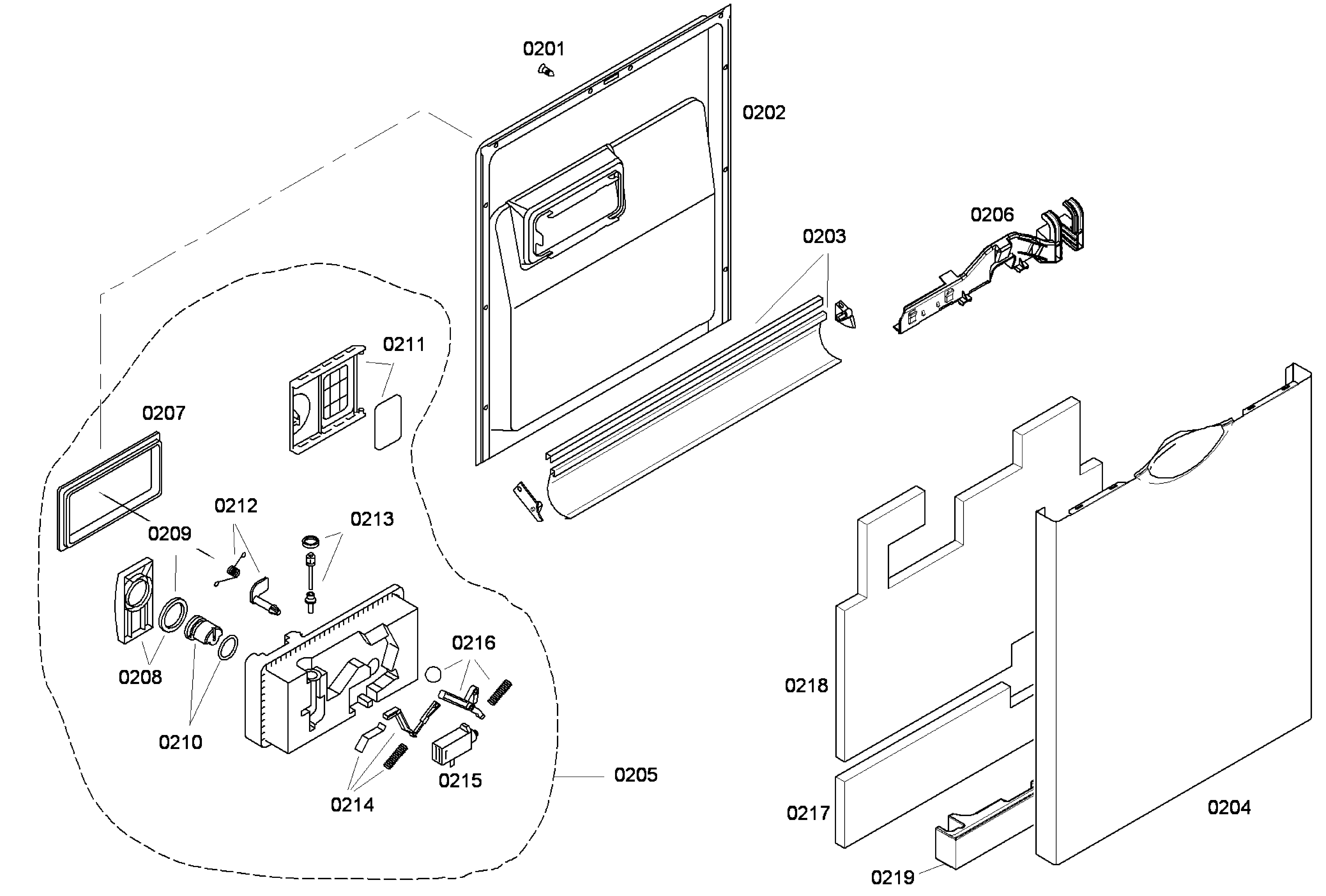 Bosch SHE43F05UC/52 door assy diagram