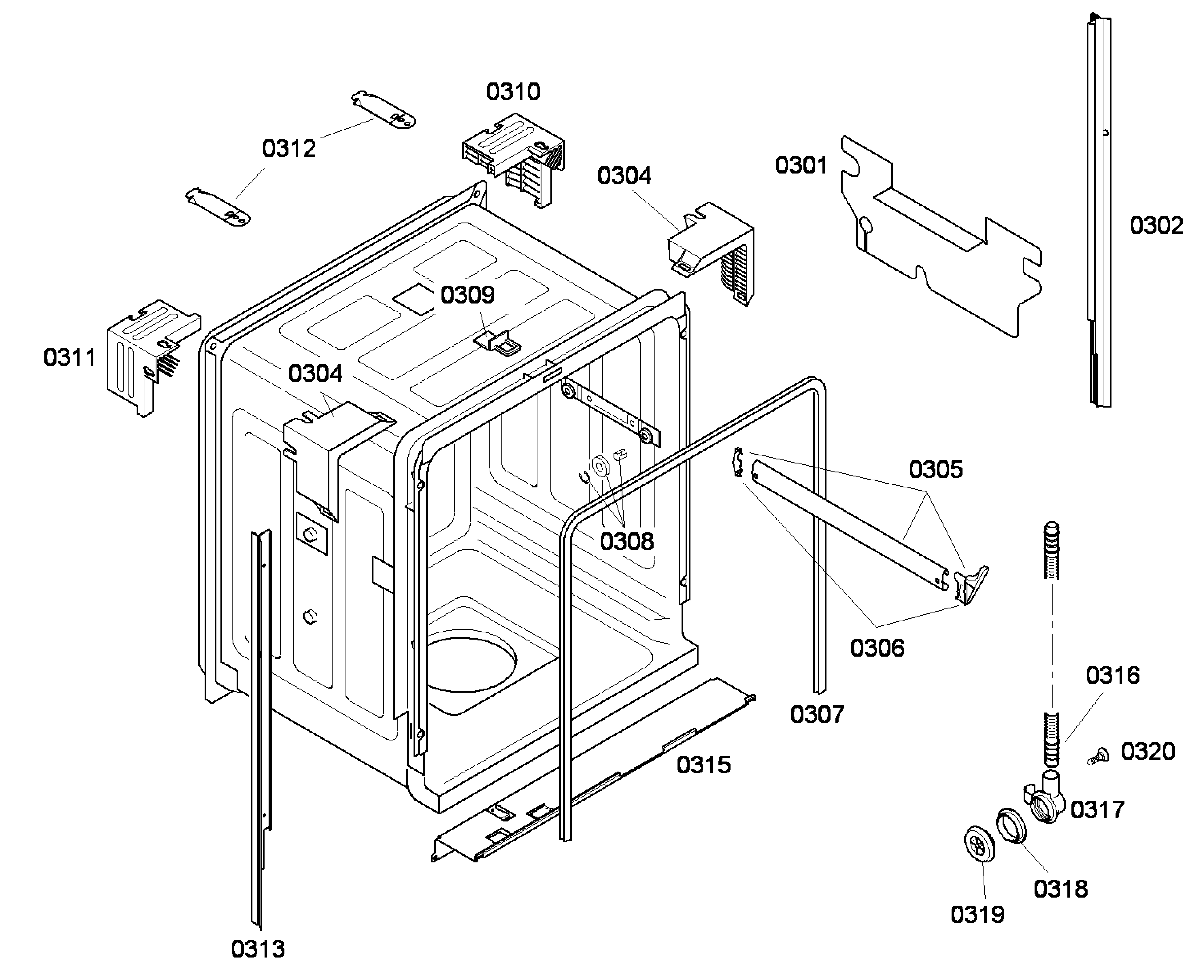 Bosch SHE43F05UC/52 cabinet diagram