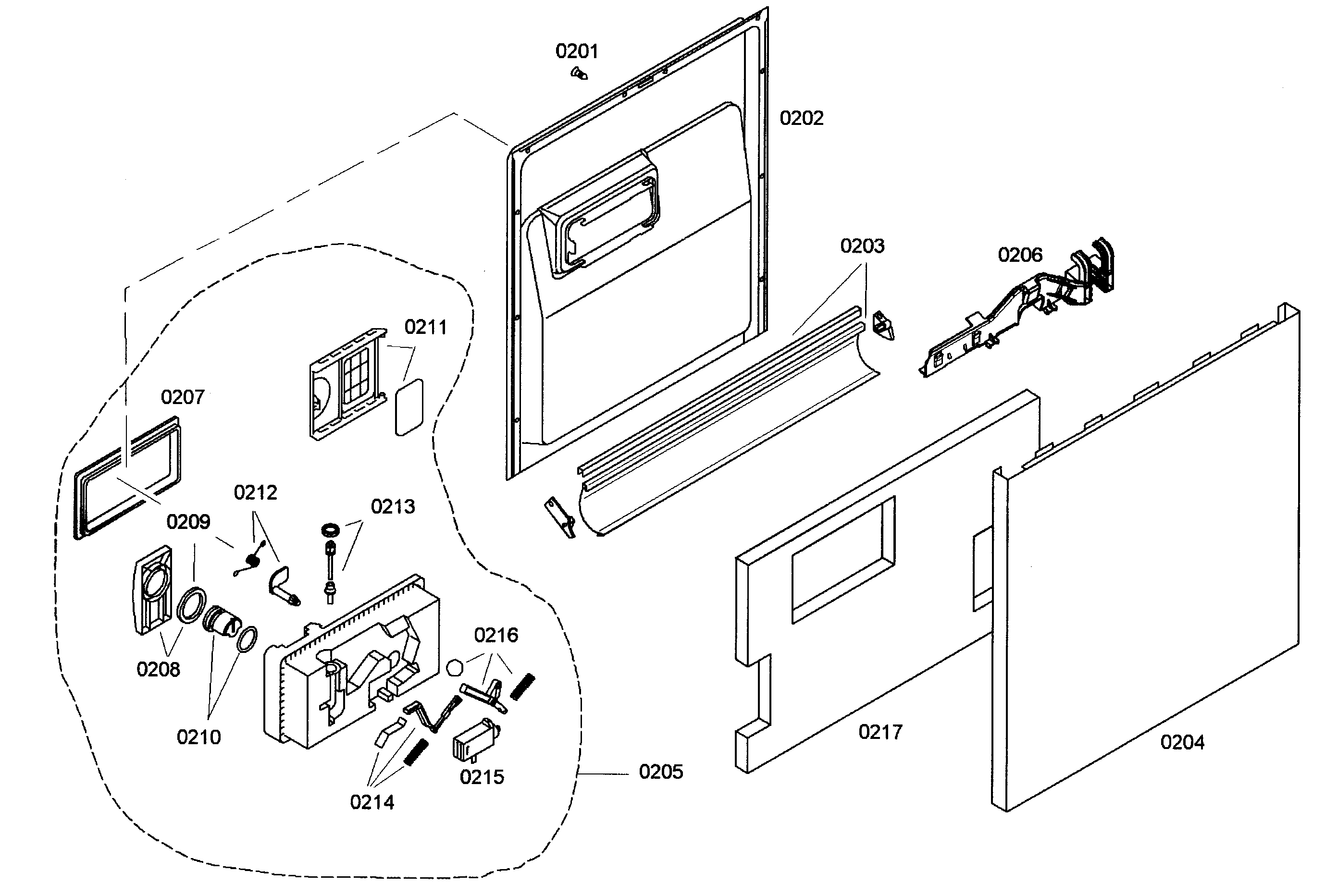 Bosch SHE43C02UC/40 door assy diagram