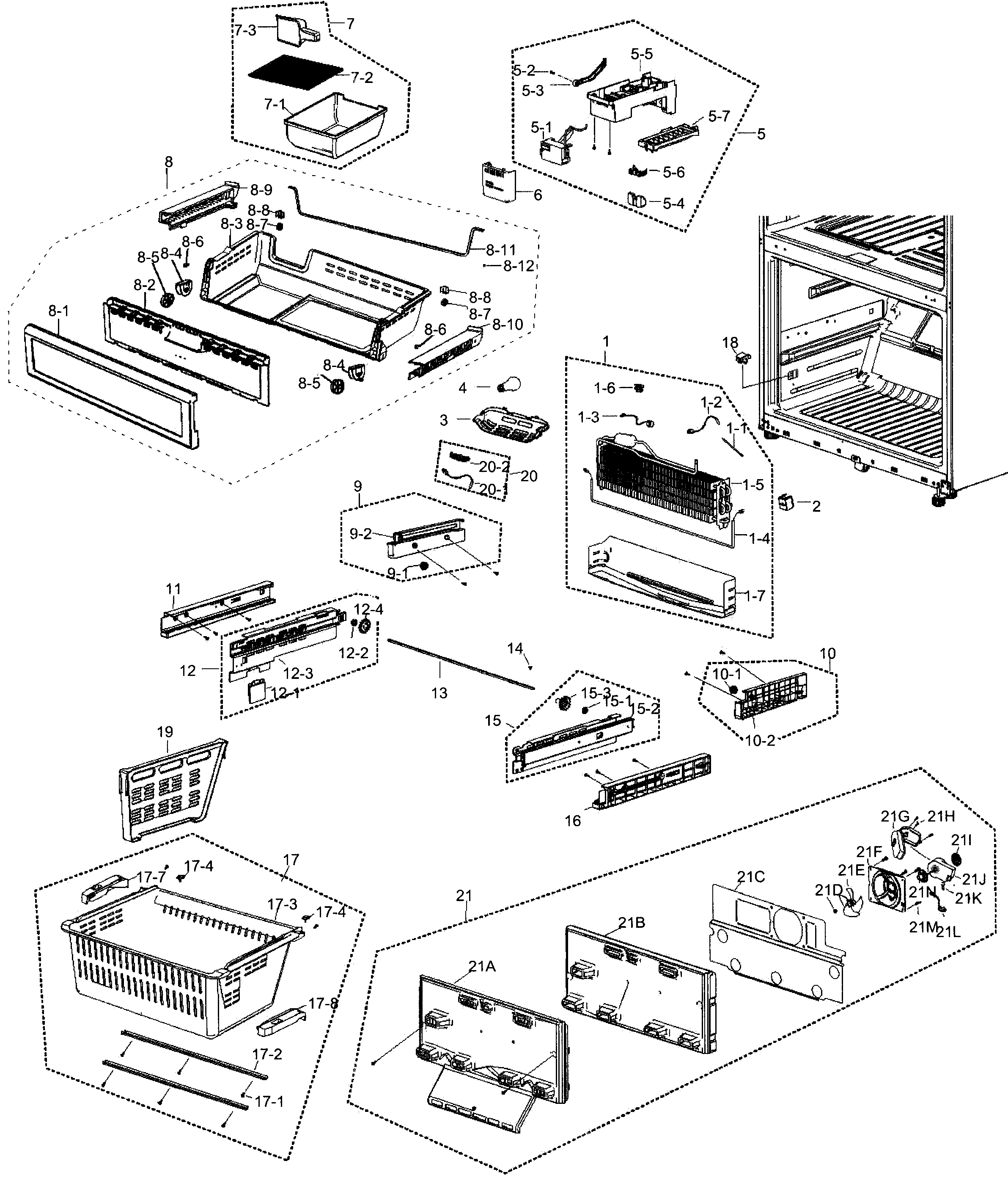 Samsung RF266AEBP/XAA-00 freezer assy diagram