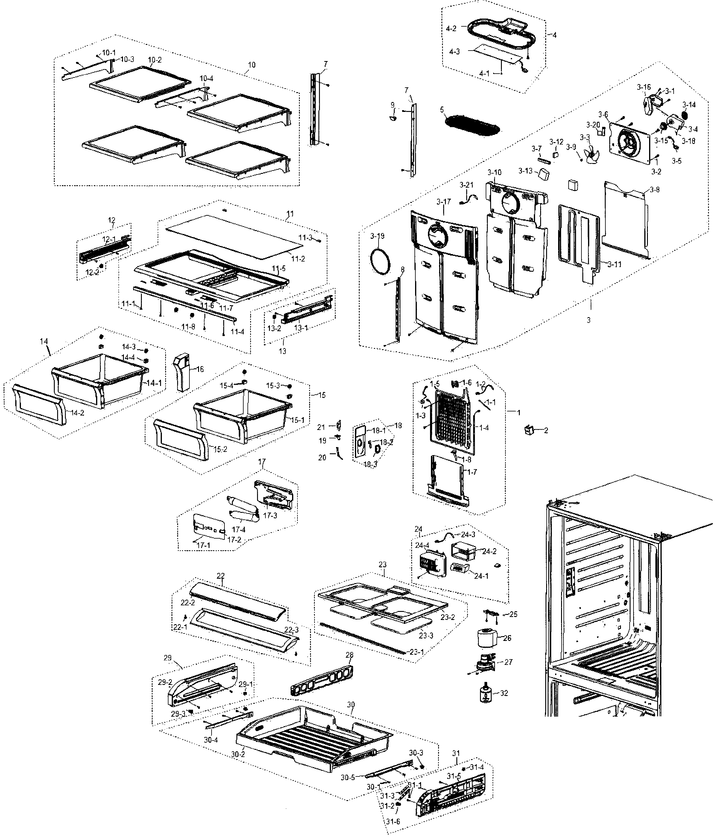 Samsung RF266AEBP/XAA-00 friger assy diagram