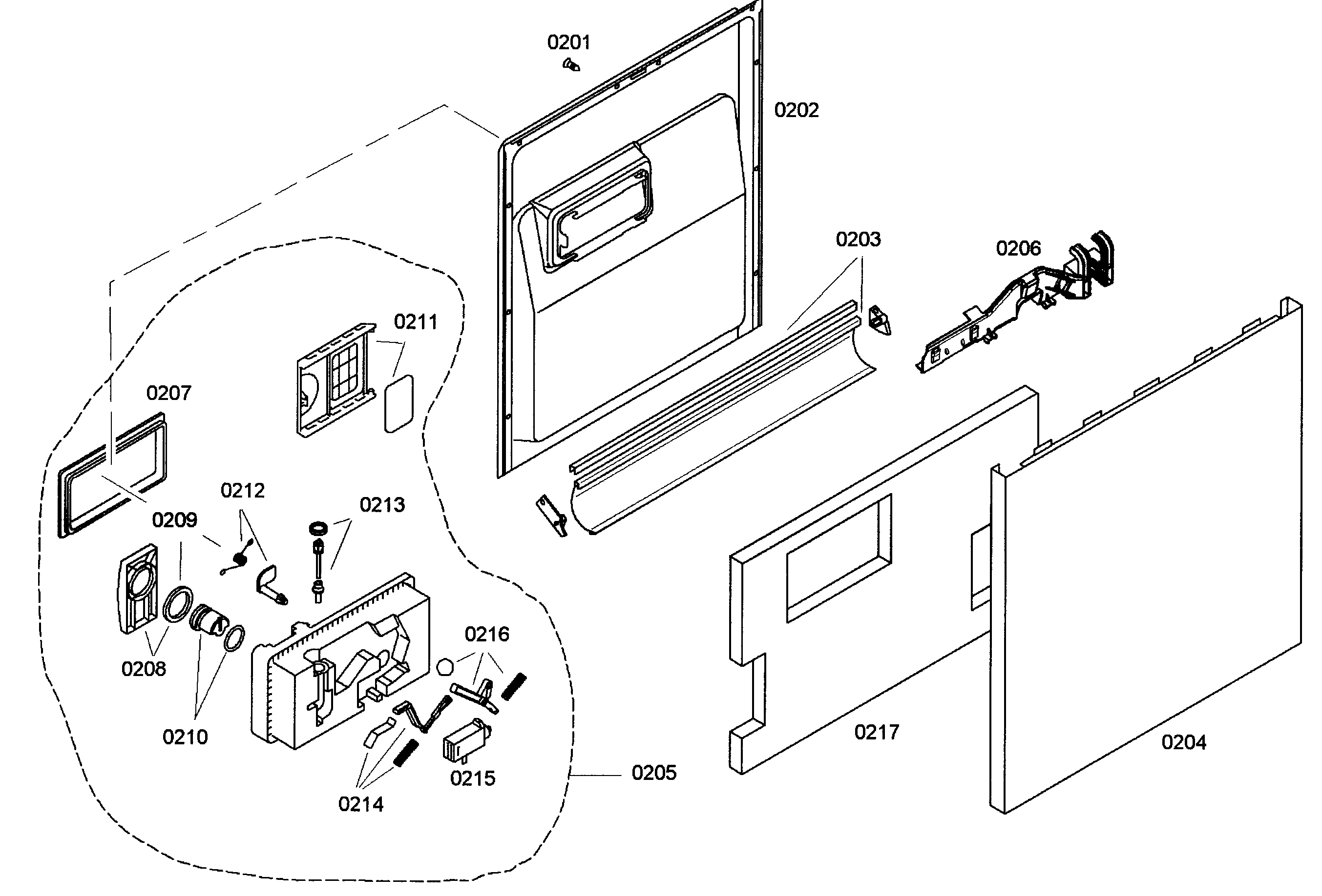 Bosch SHE43C05UC/46 door assy diagram