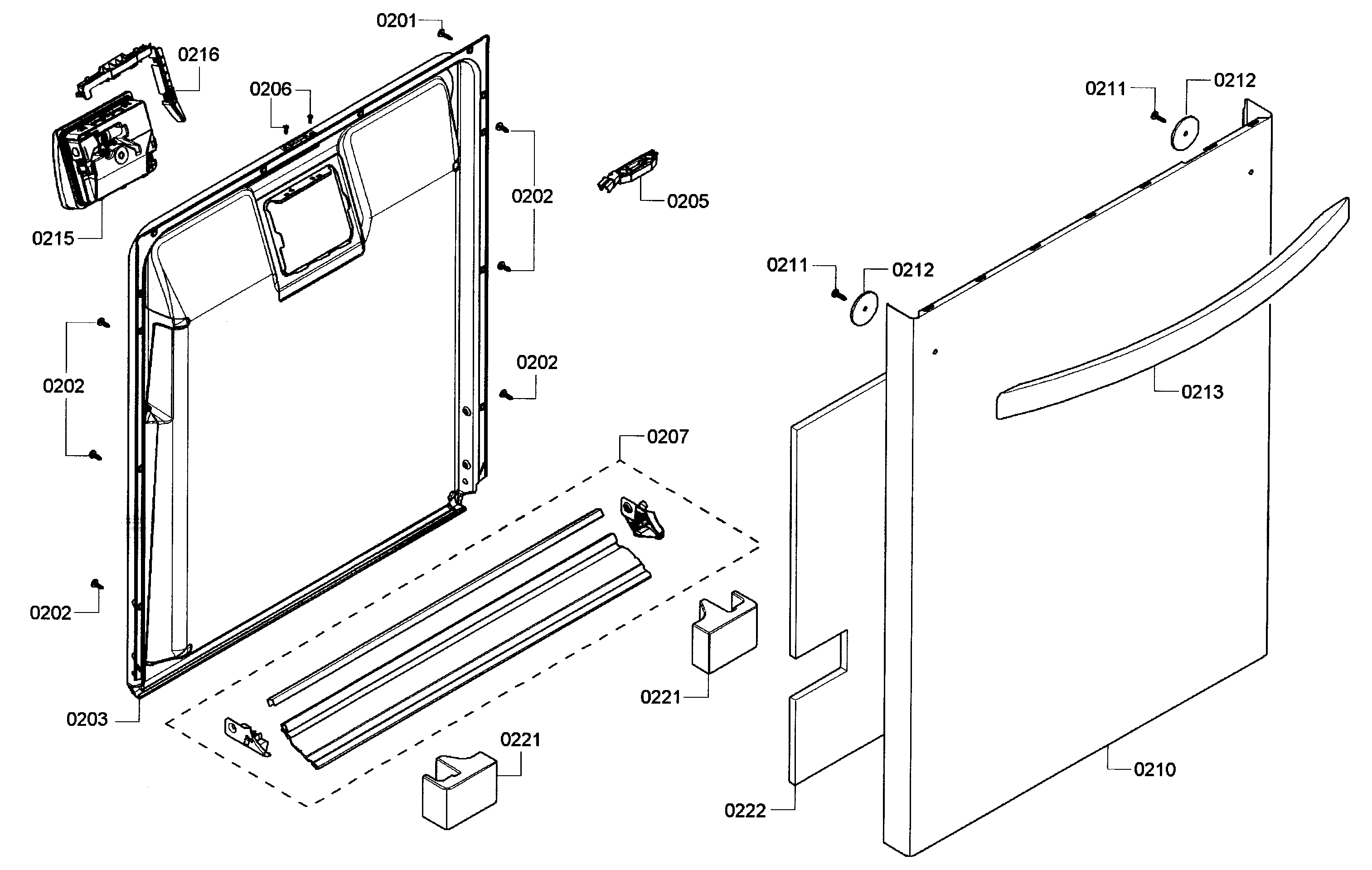 Kenmore Elite 63013912010 door assy diagram