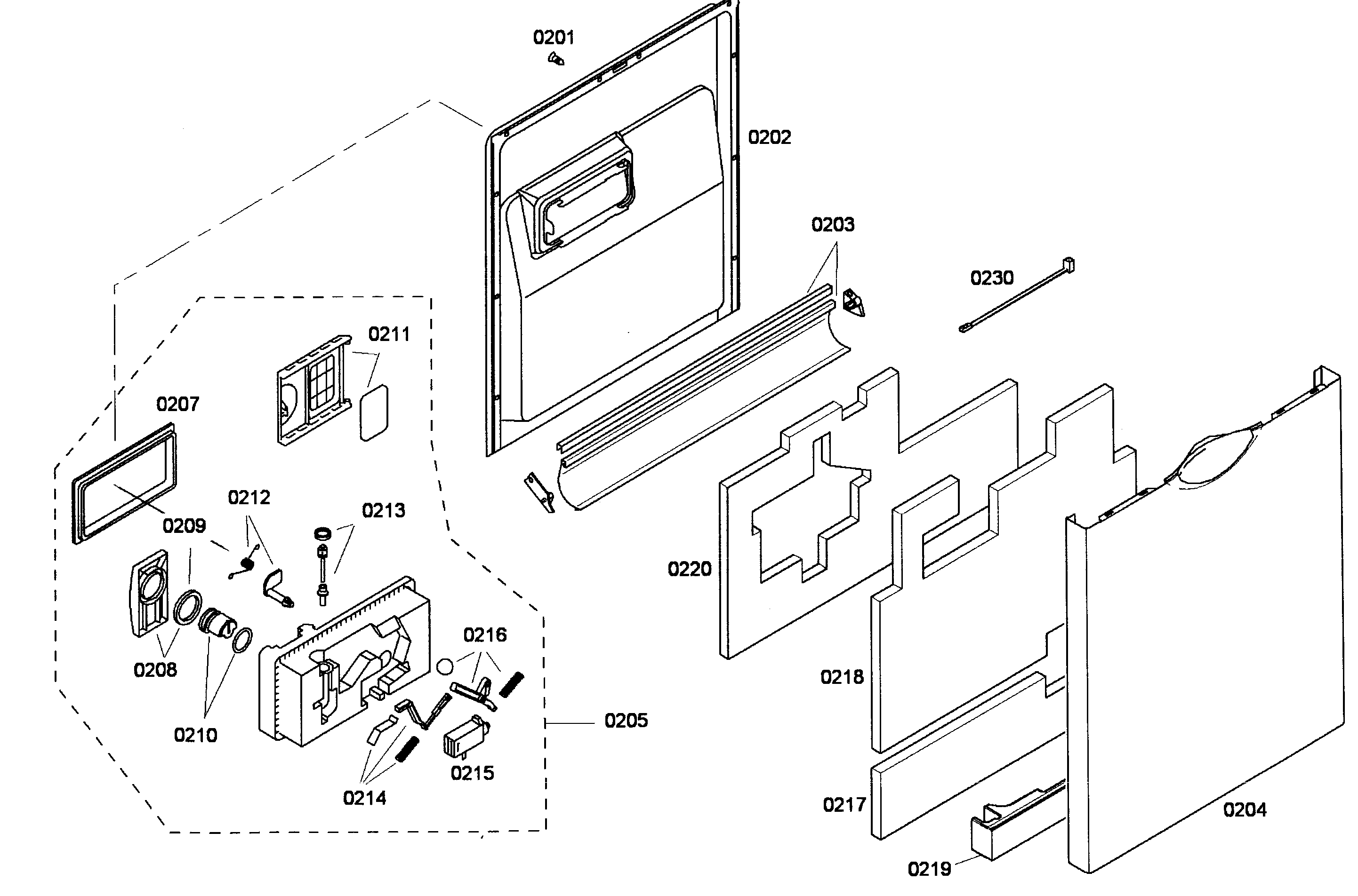 Bosch SHE43P05UC/59 door assy diagram