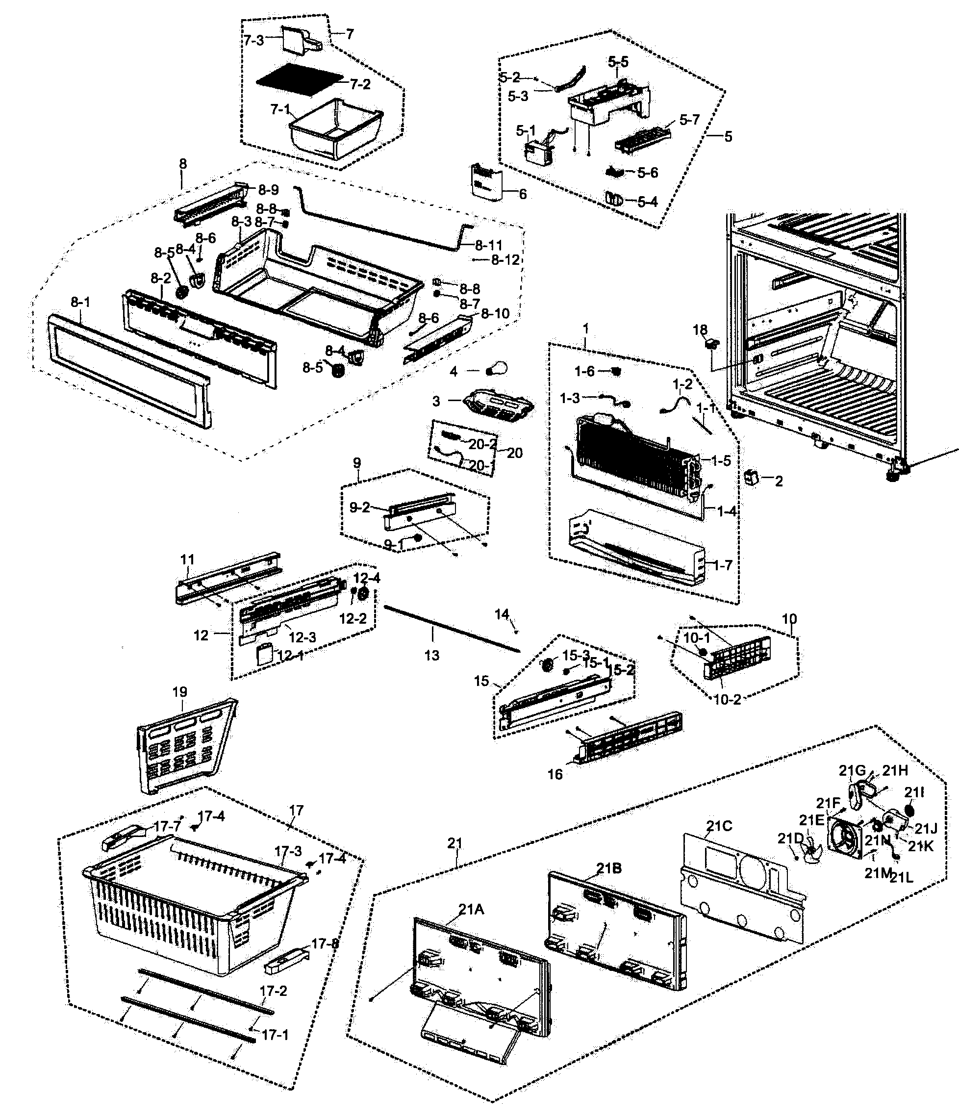 Samsung RF266AEWP/XAA-00 freezer assy diagram