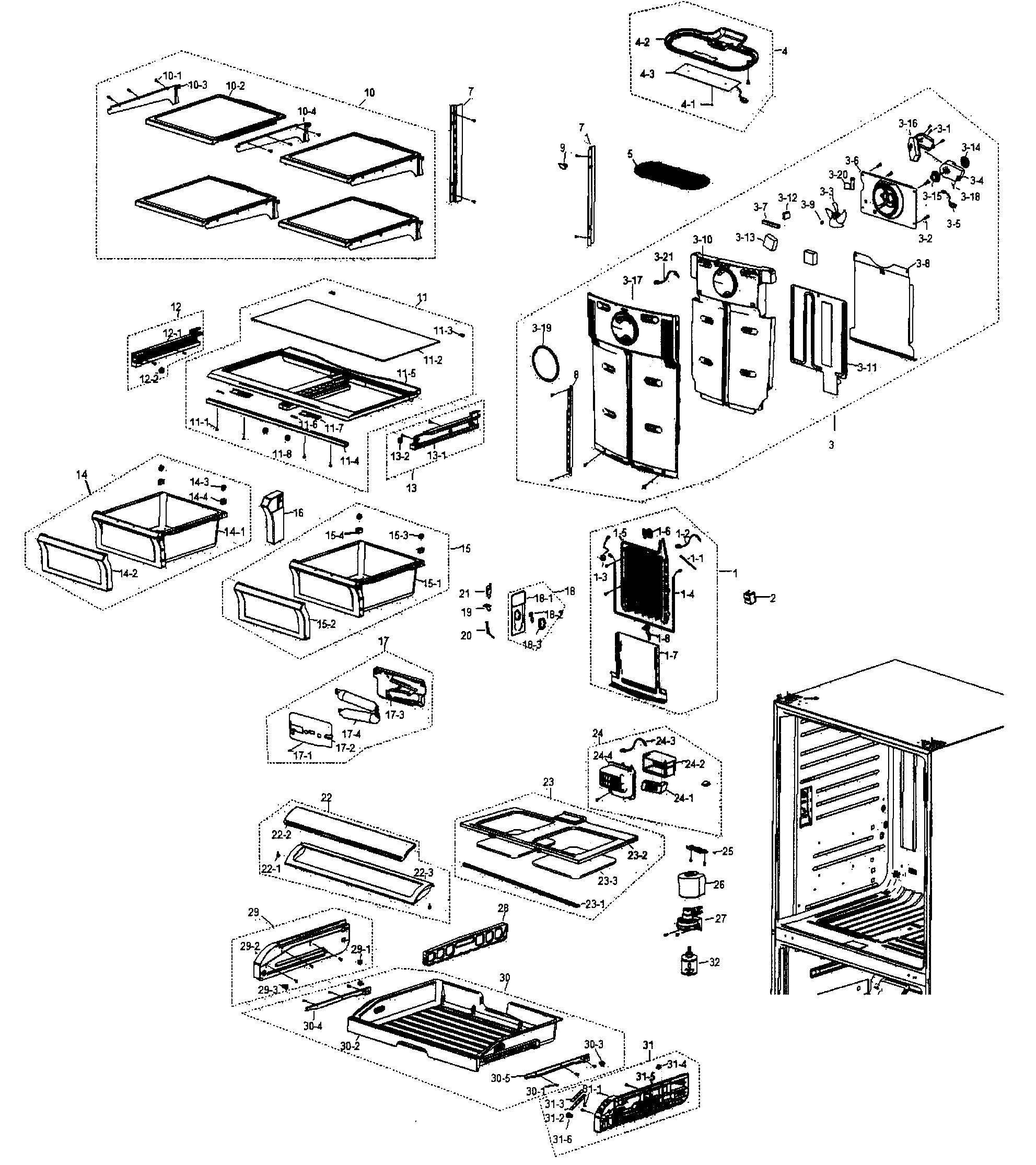 Samsung RF266AEWP/XAA-00 refrig asy diagram