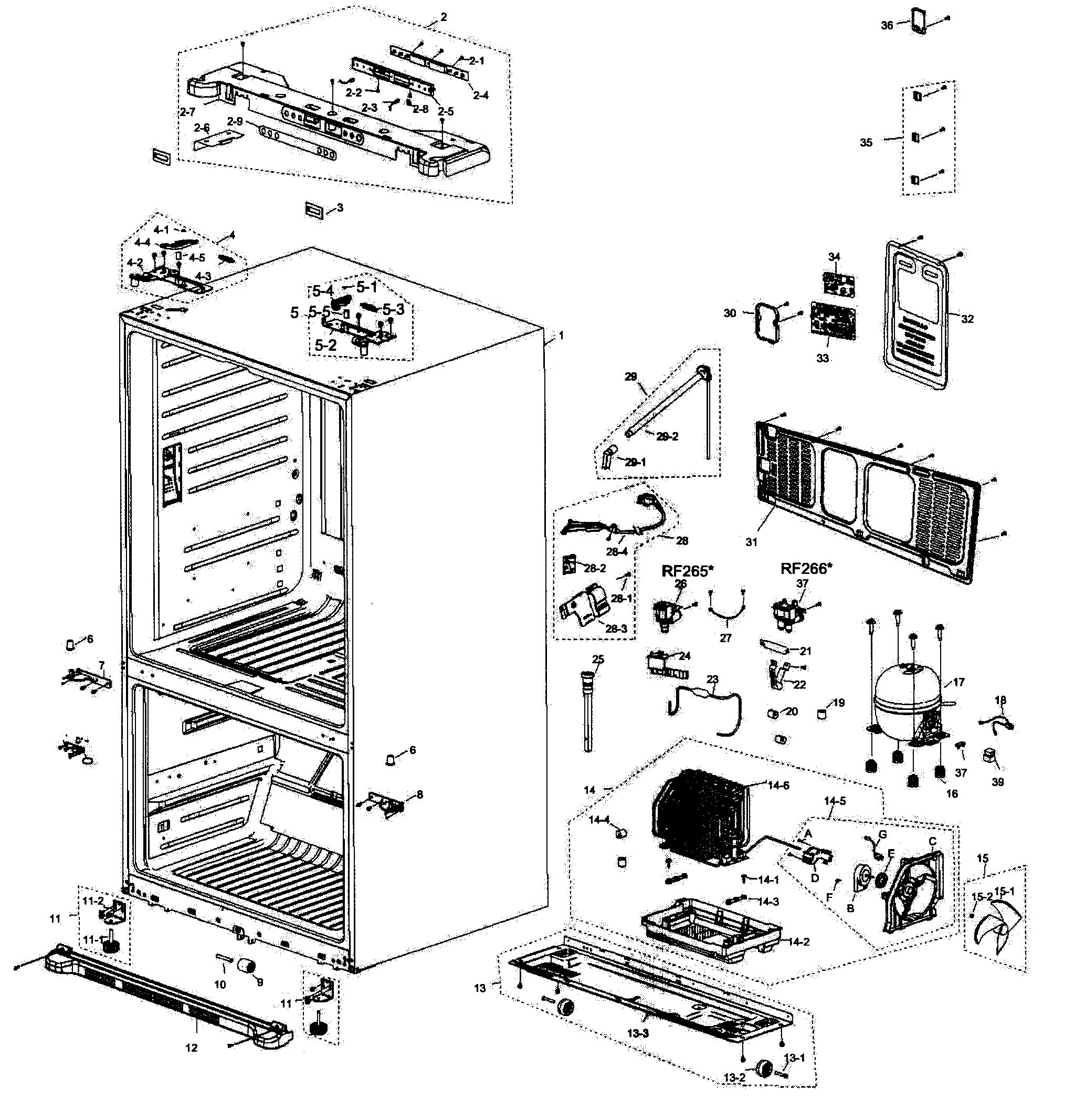 Samsung RF266AEWP/XAA-00 cabinet diagram