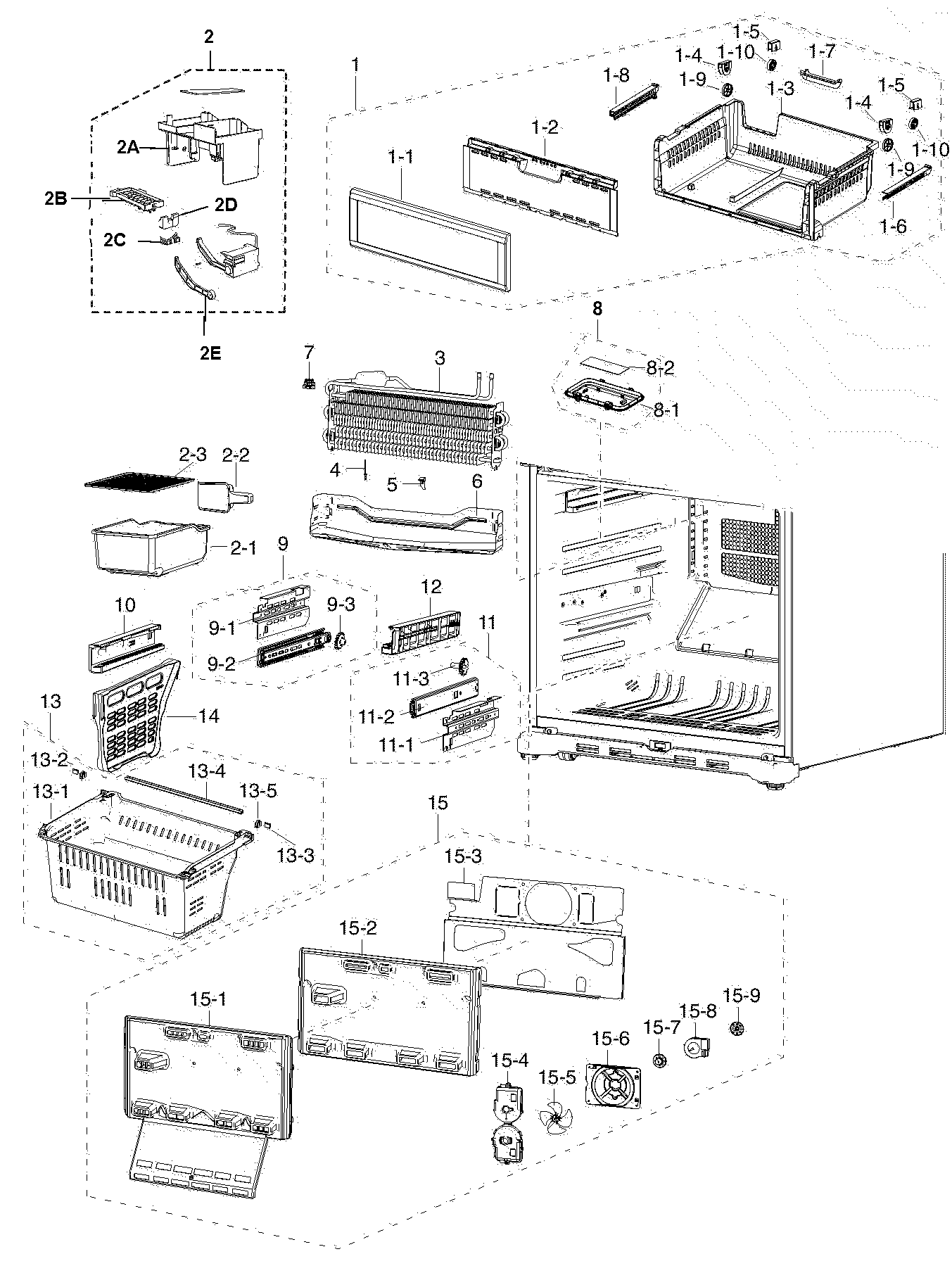 Samsung RF217ACBP/XAA-00 freezer assy diagram