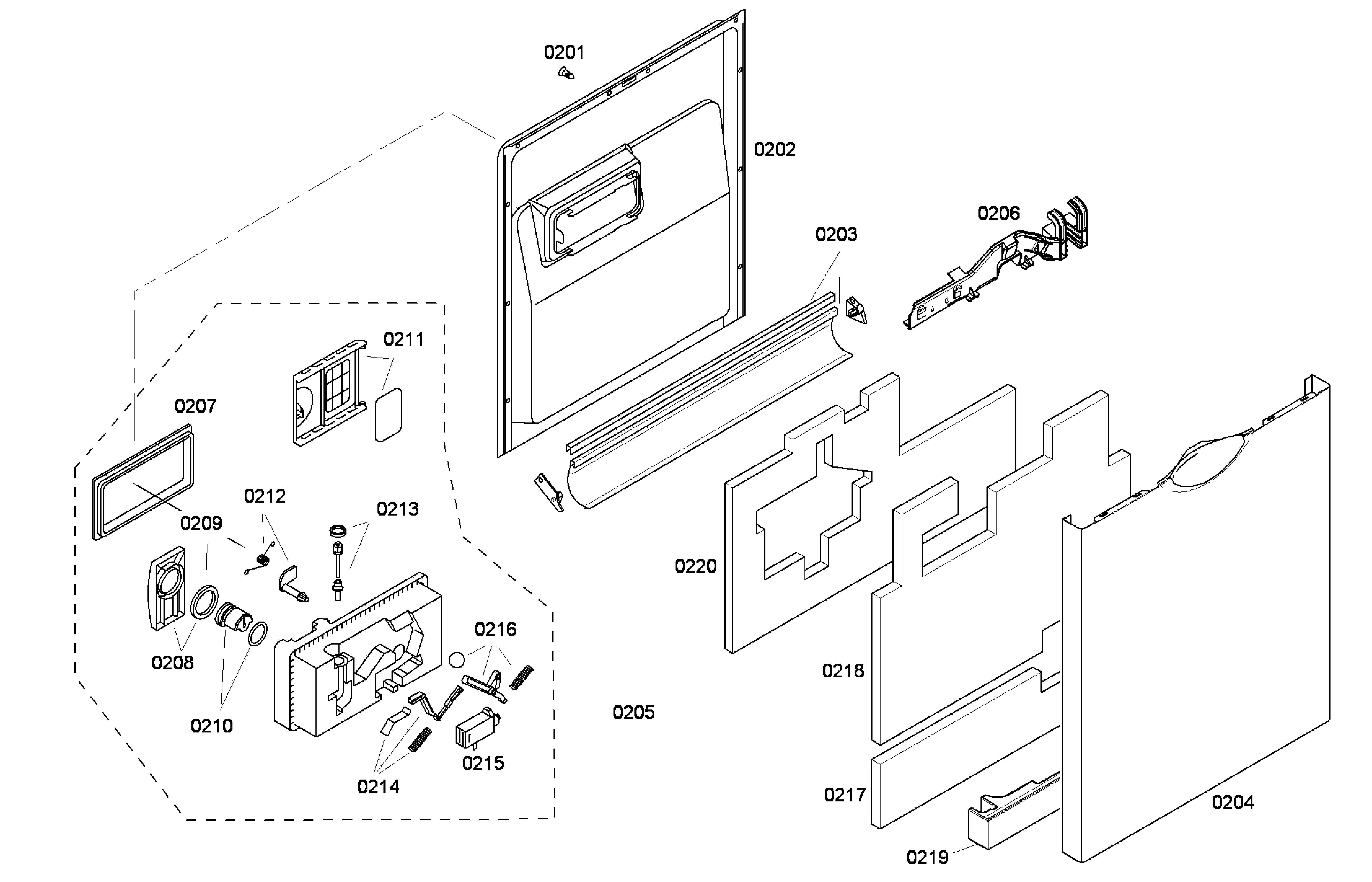 Bosch SHE43P06UC/60 door assy diagram