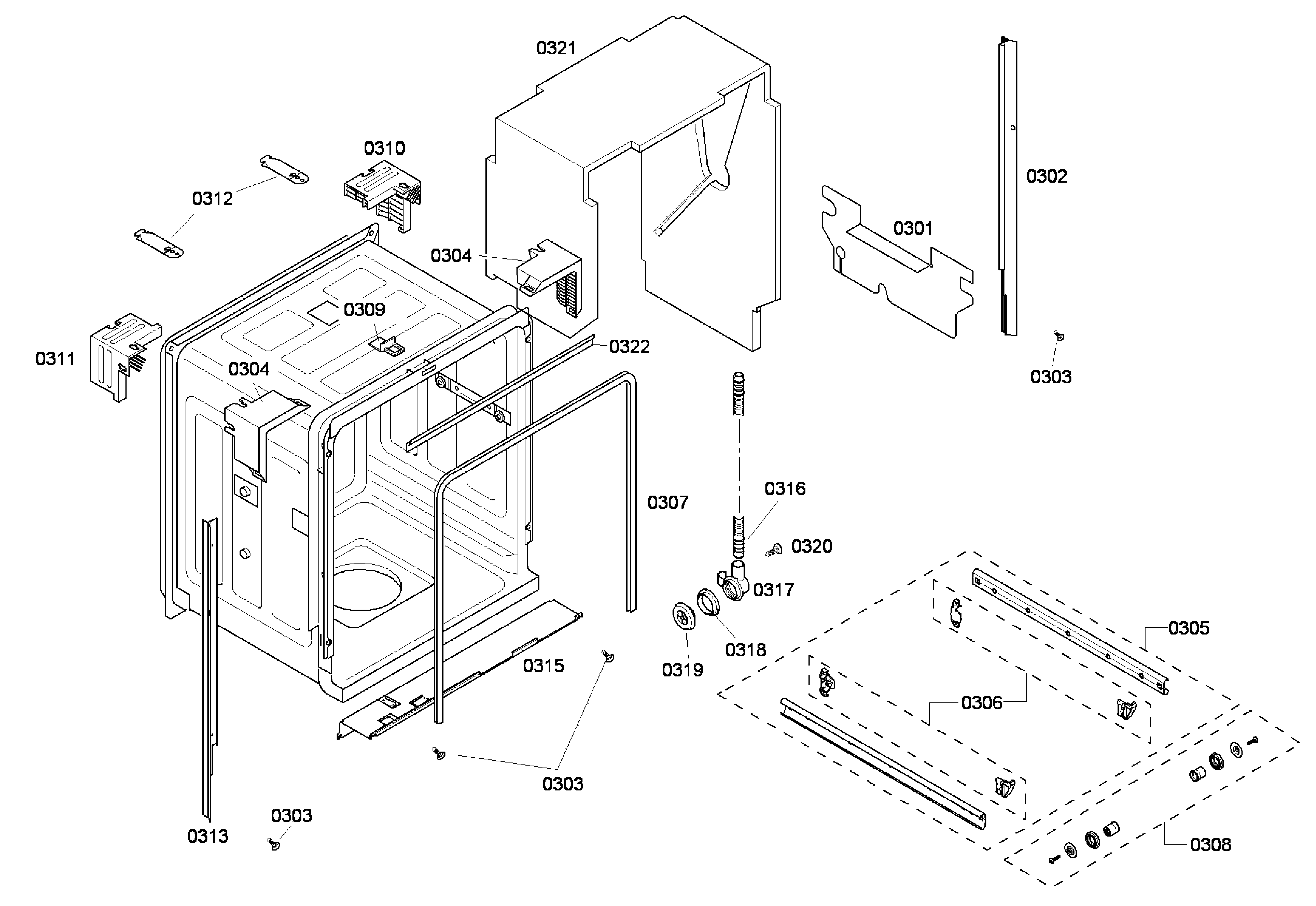 Bosch SHE43P06UC/60 cabinet diagram