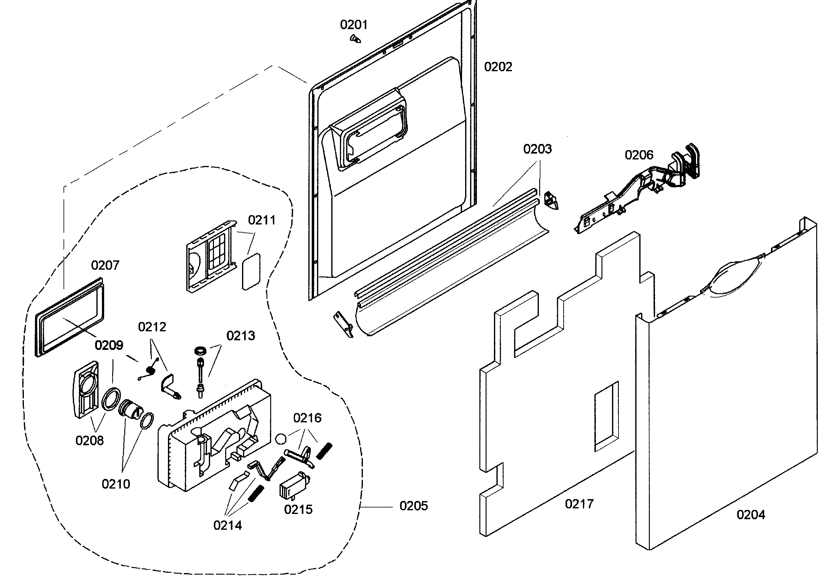 Bosch SHE44C02UC/46 door assy diagram
