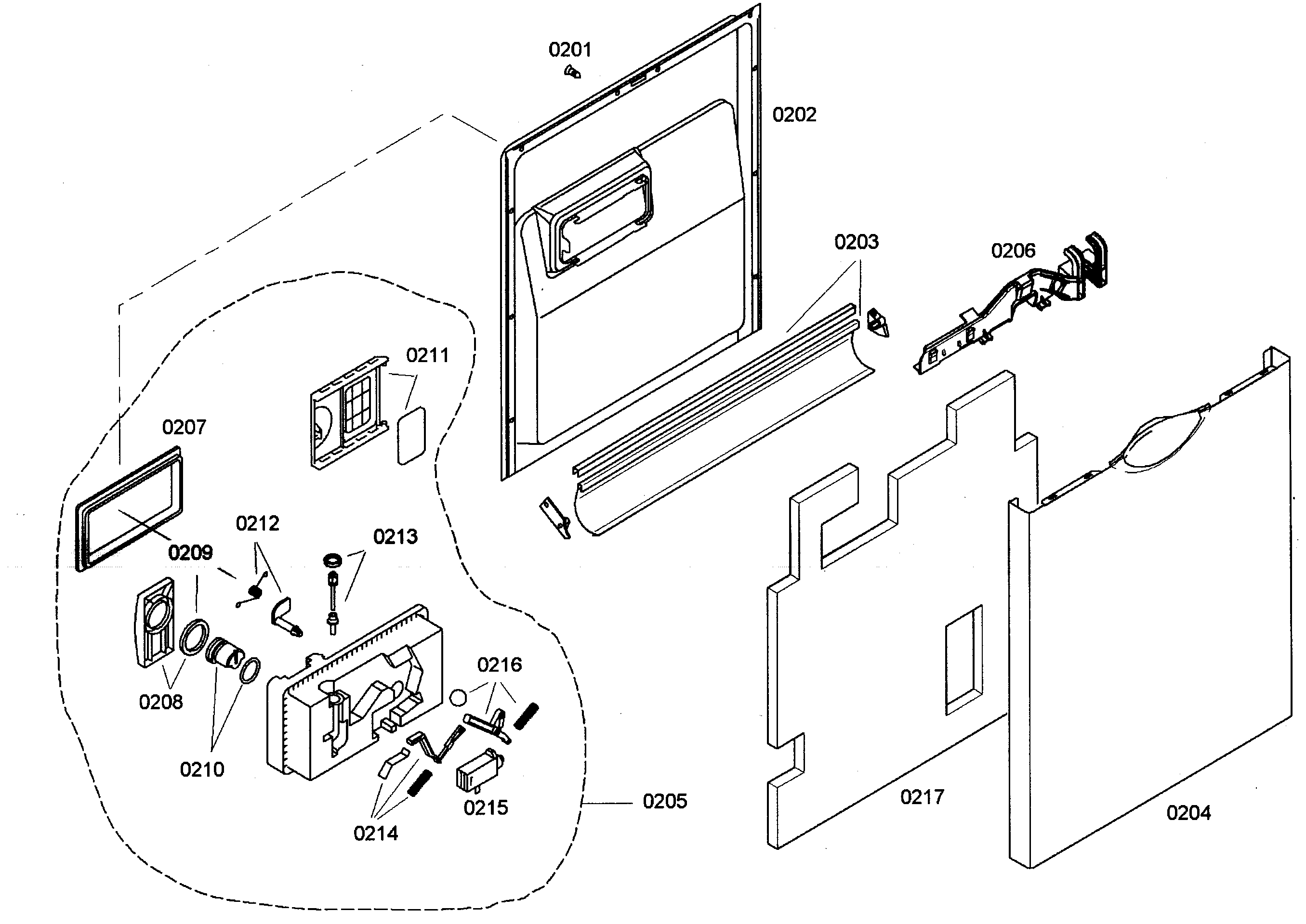 Bosch SHE44C06UC/43 door assy diagram
