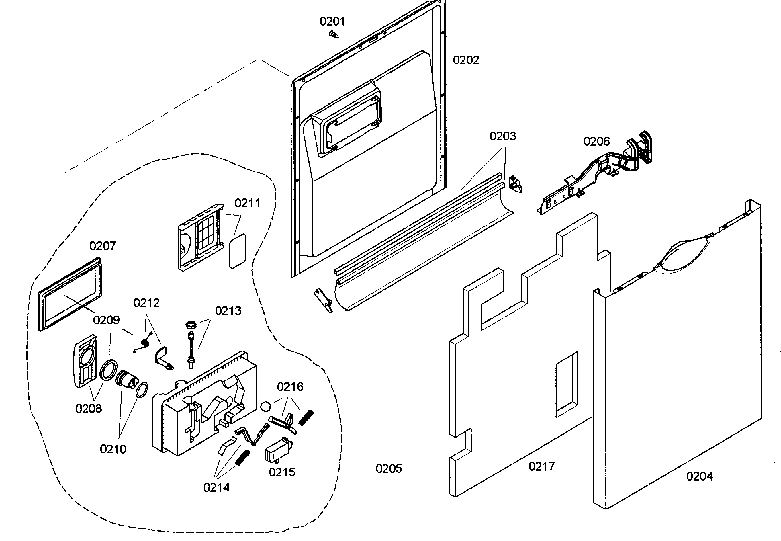 Bosch SHE44C06UC/38 door assy diagram