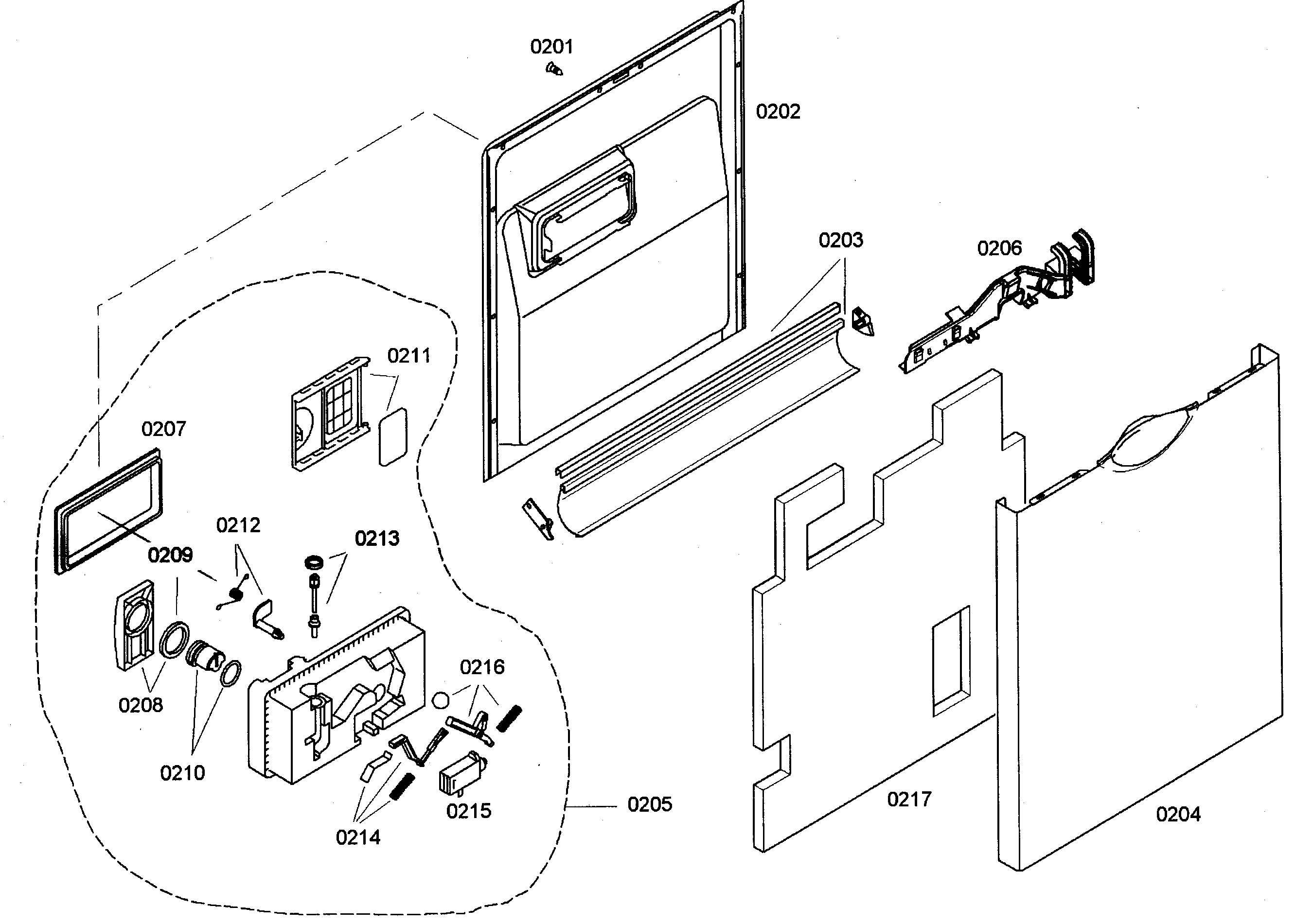 Bosch SHE44C06UC/17 door assy diagram