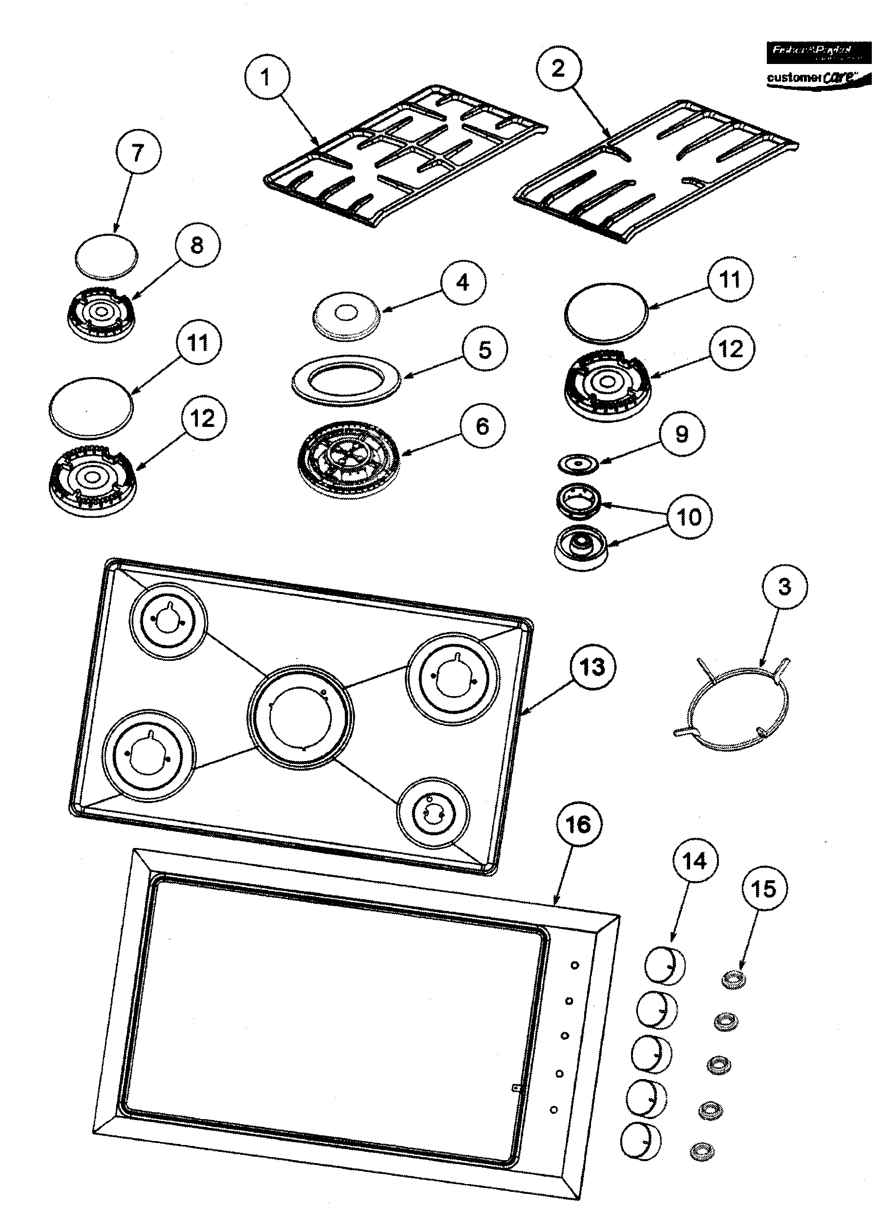 Fisher & Paykel CG365CWACX1-88539A panel assy diagram