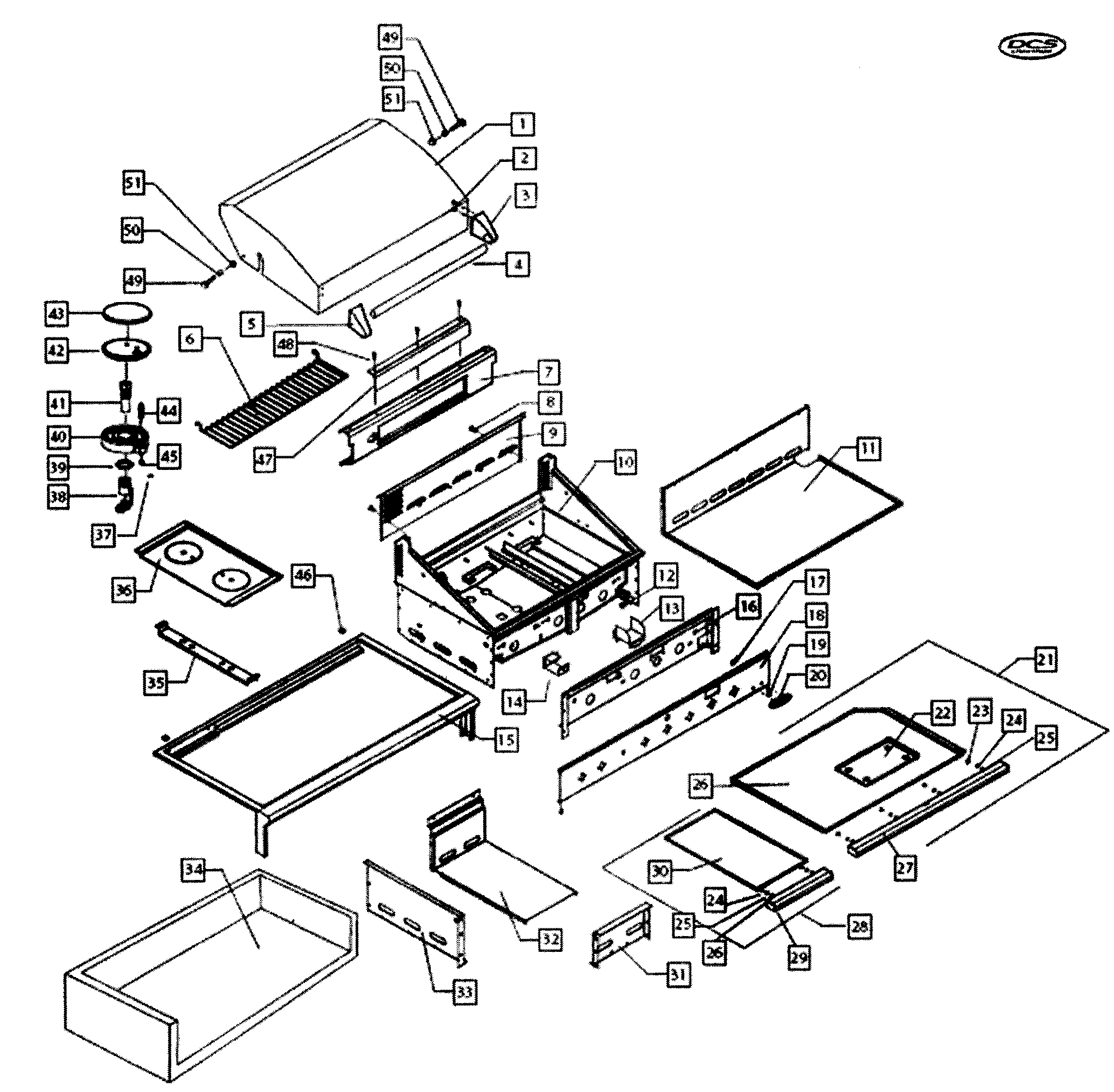 DCS BGB48-BQRN-70494A grill assy 1 diagram