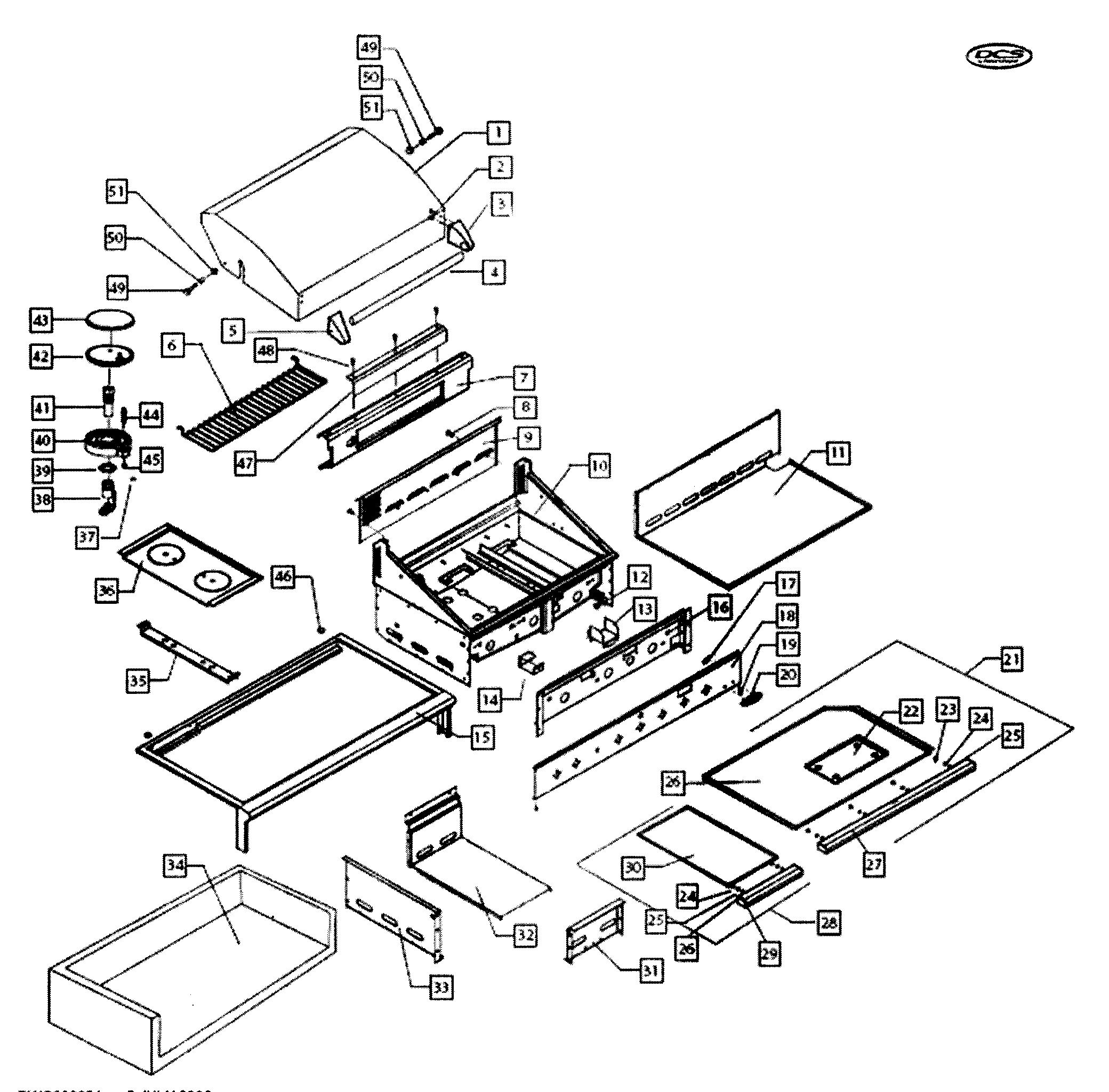 DCS BGB48-BQRN-70494A grill assy 2 diagram