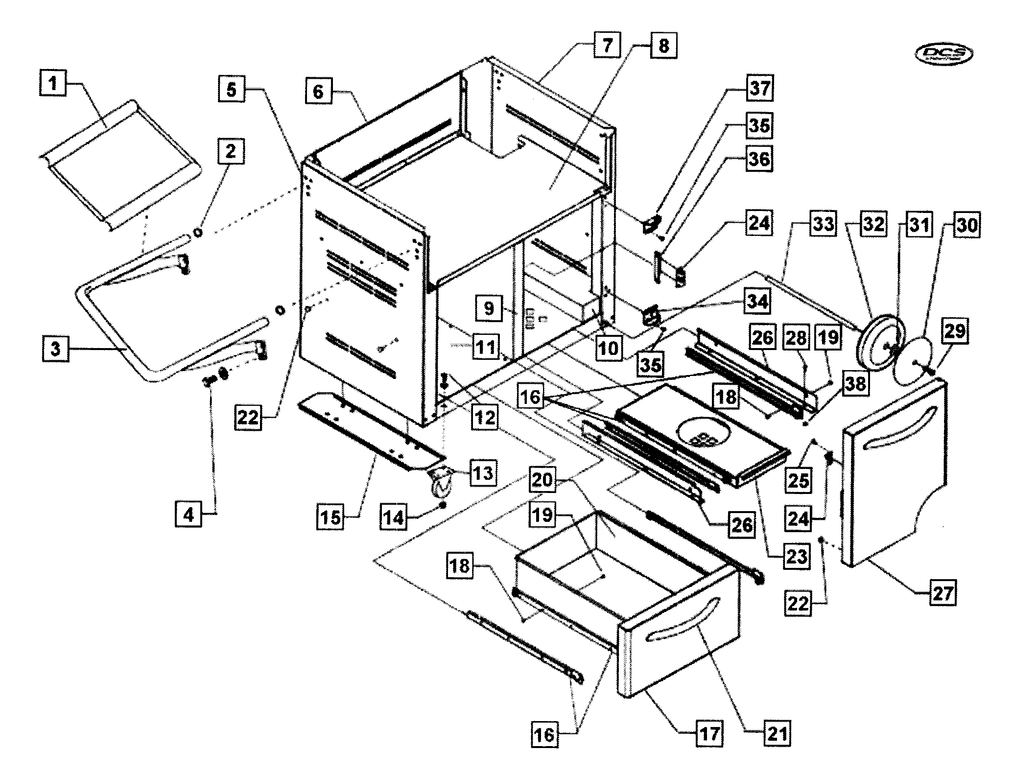 DCS BGB48-BQRN-70494A cart assy diagram