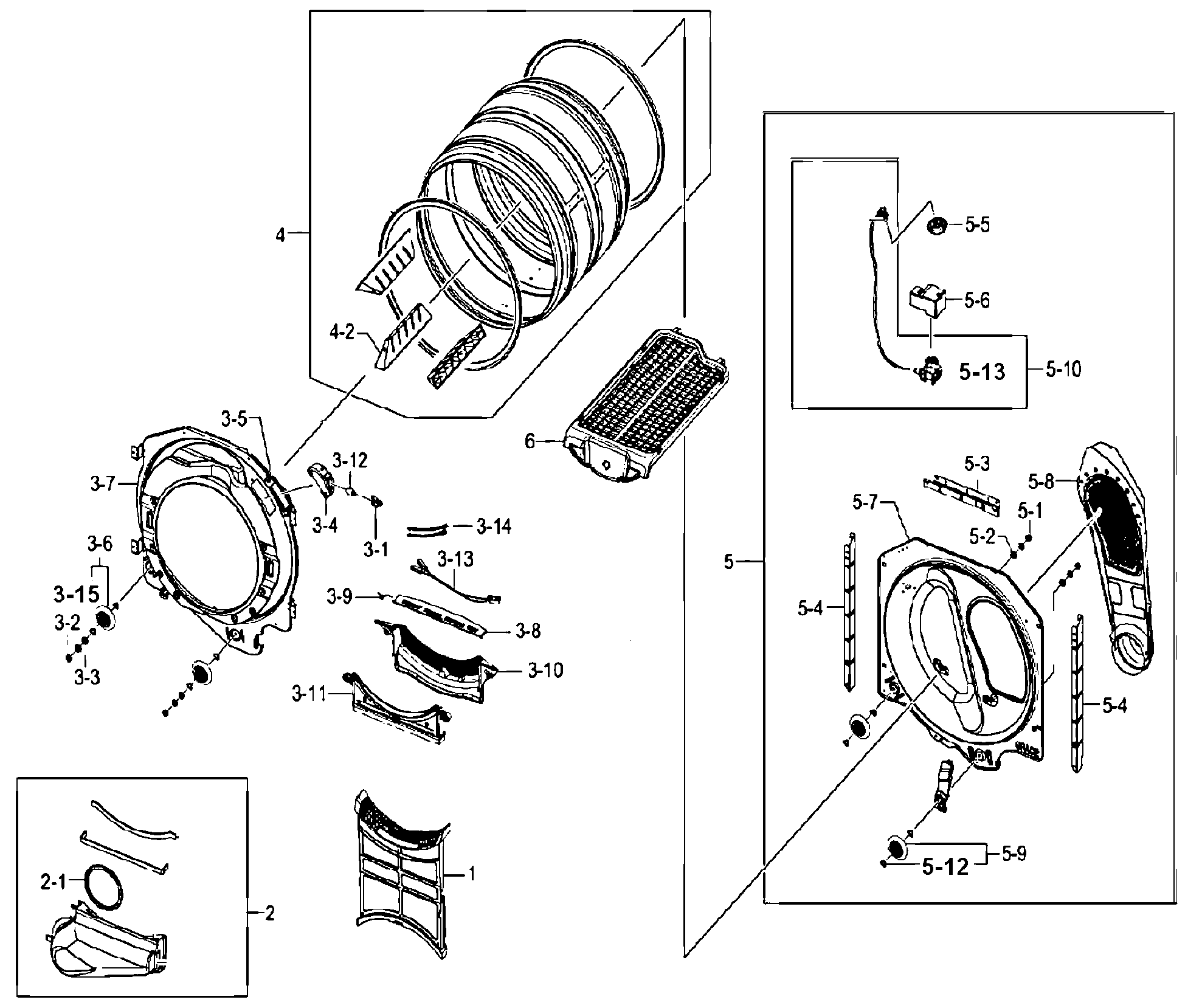Samsung DV520AGW/XAA drum parts diagram