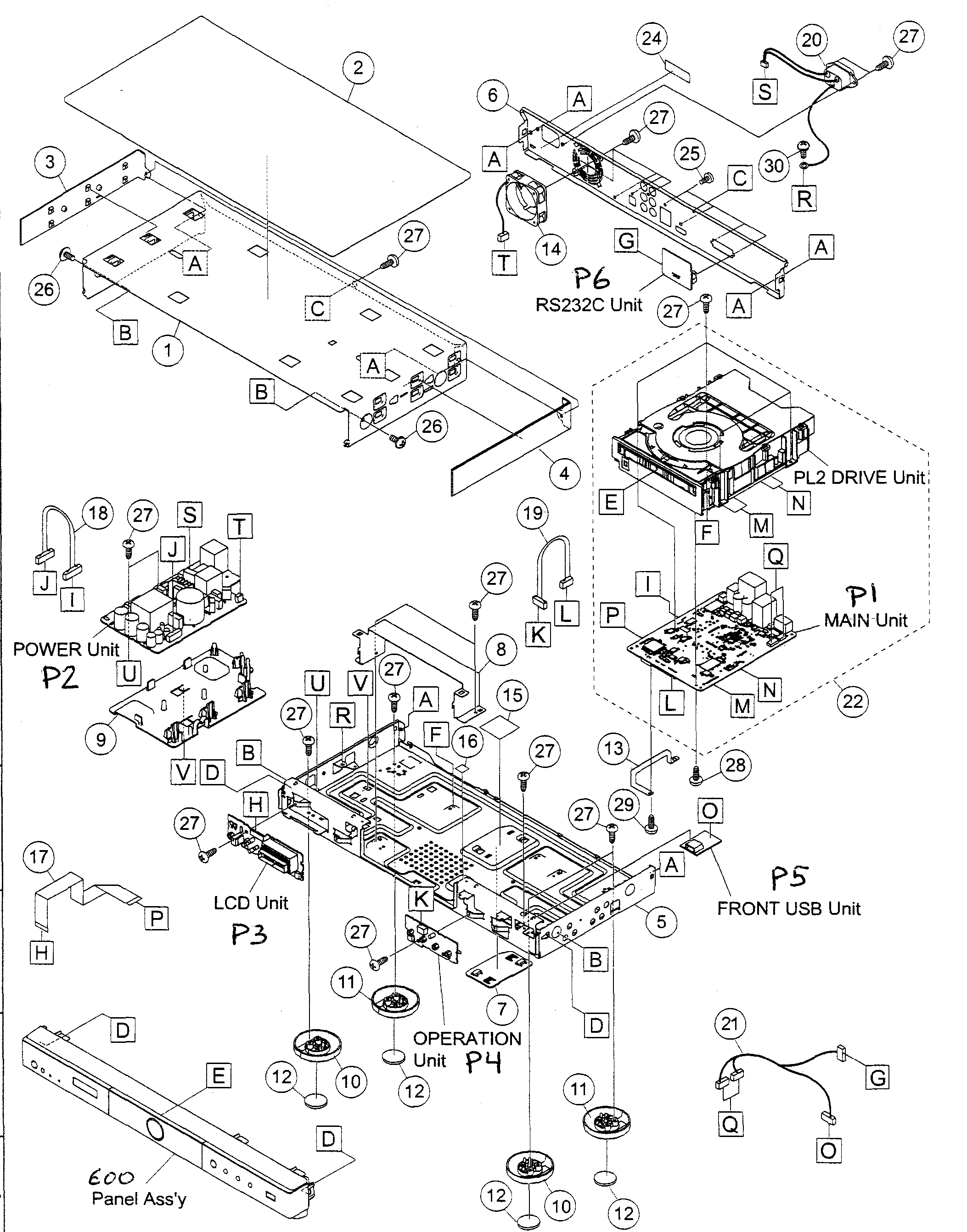 Sharp BD-HP70U cabinet parts diagram