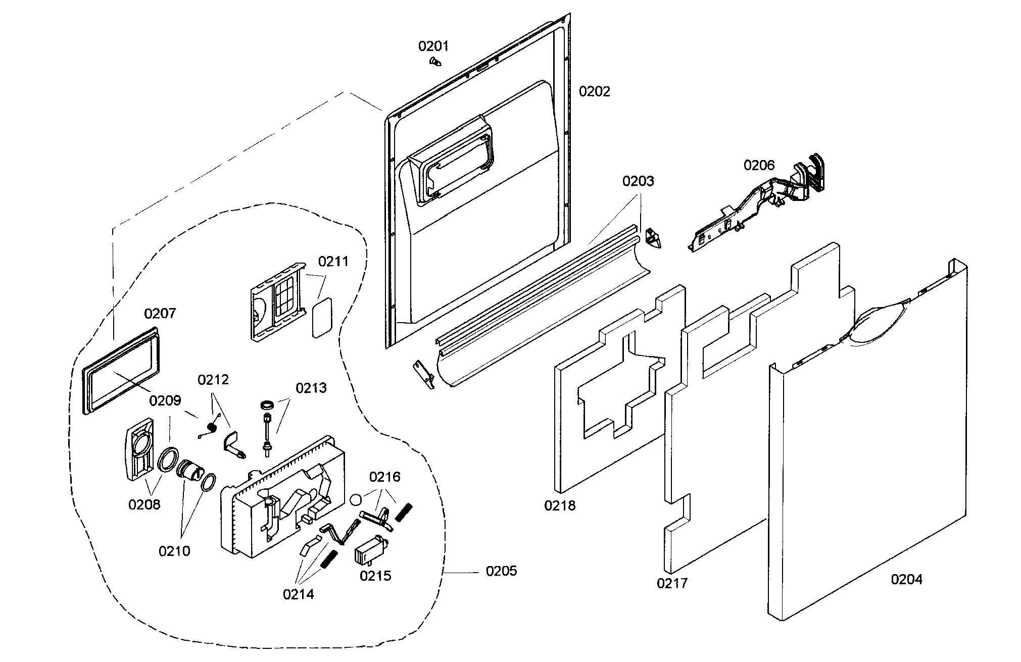 Bosch SHE45M02UC/46 door assy diagram
