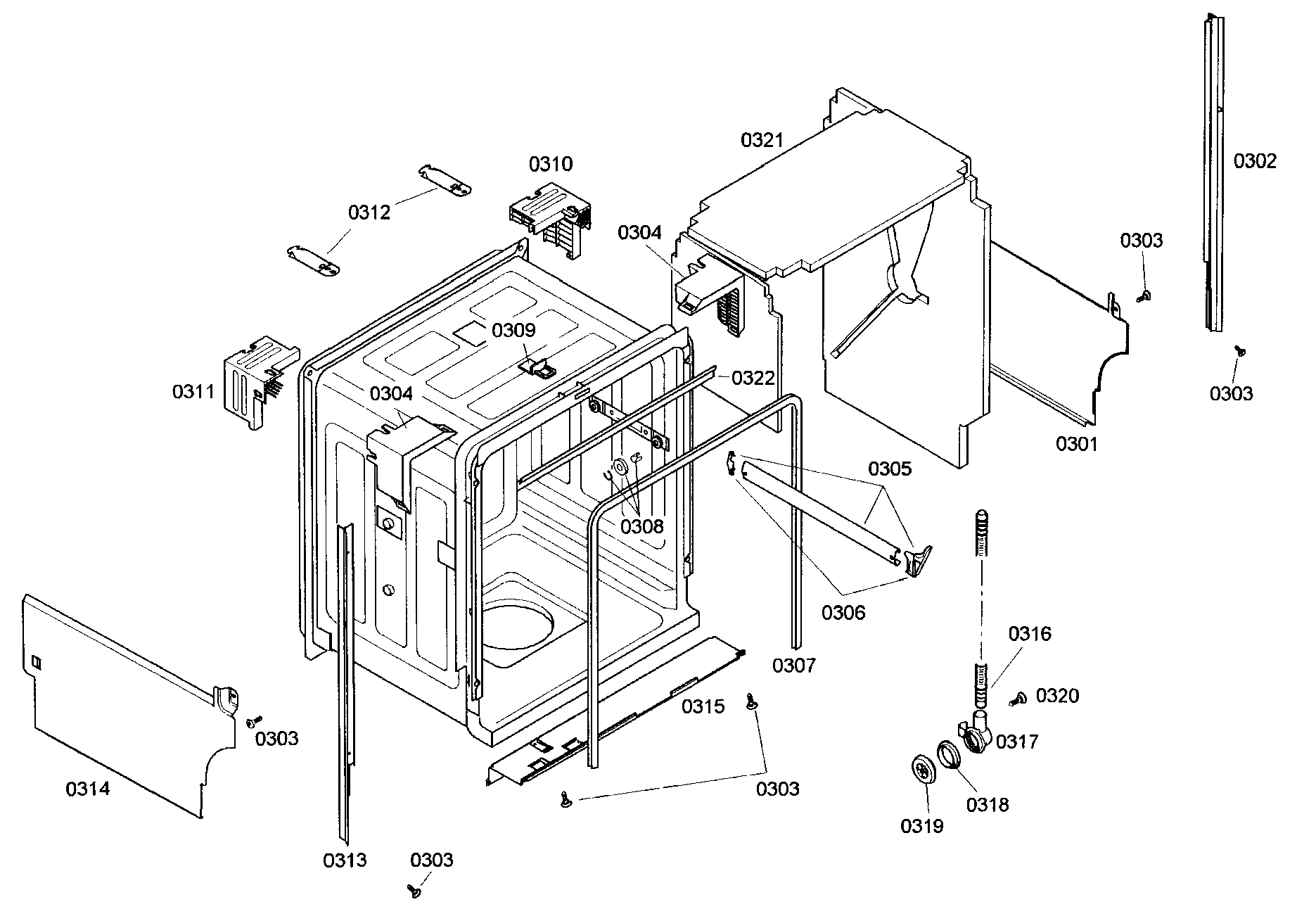 Bosch SHE45M02UC/46 cabinet assy diagram