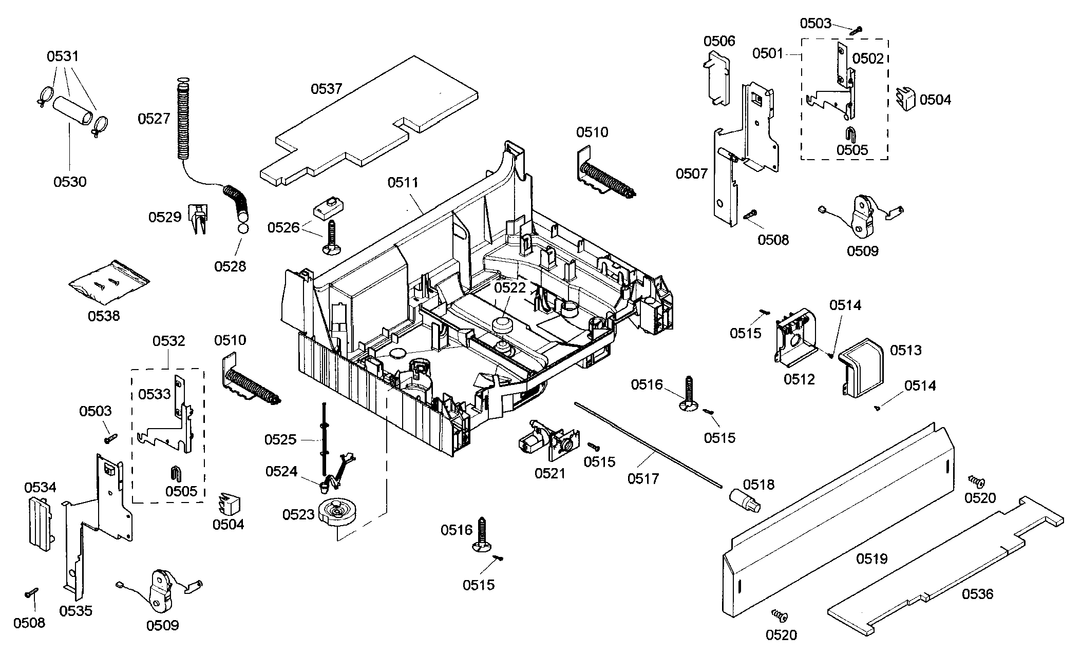 Bosch SHE45M02UC/46 base assy diagram