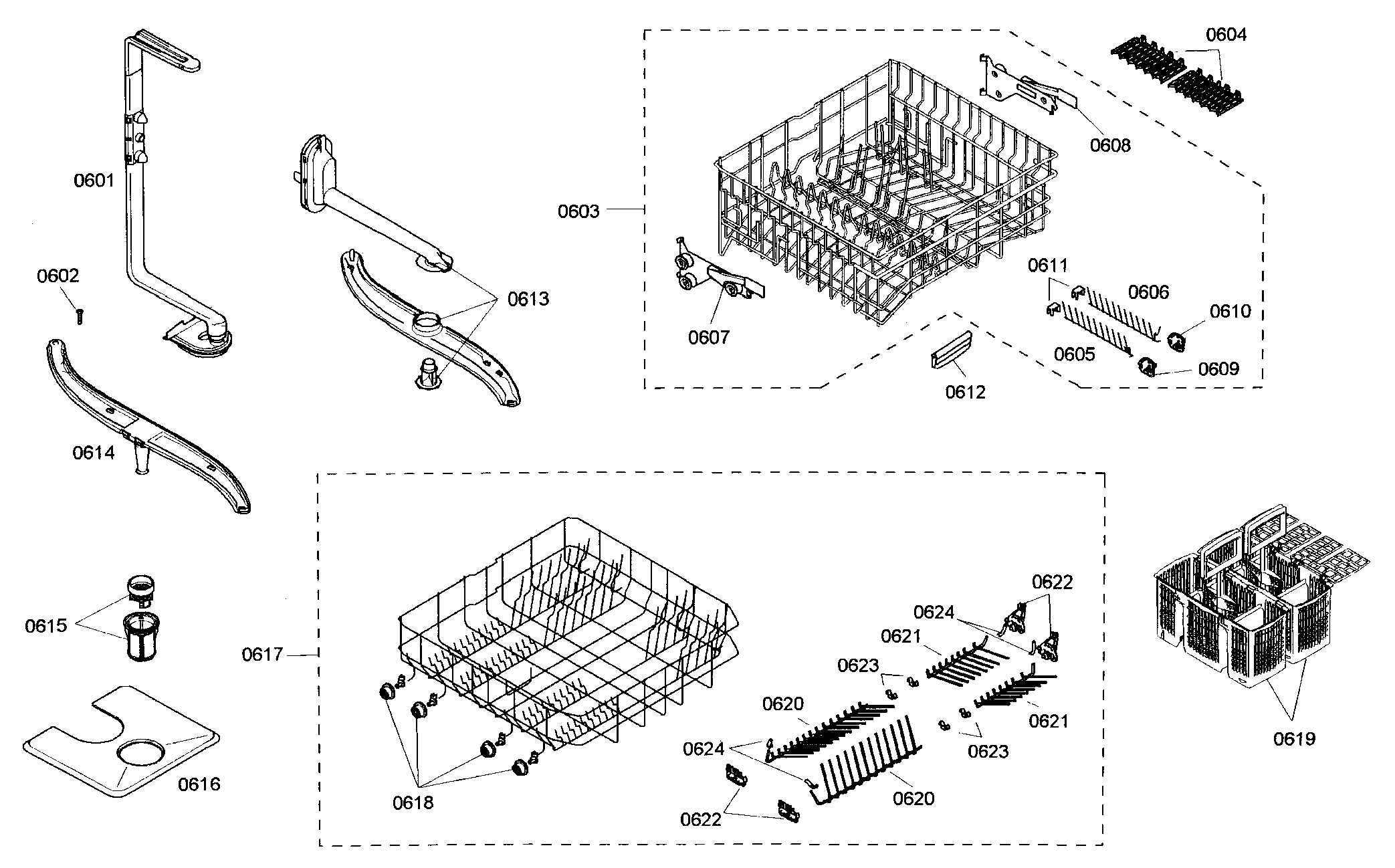 Bosch SHE45M02UC/46 racks assy diagram