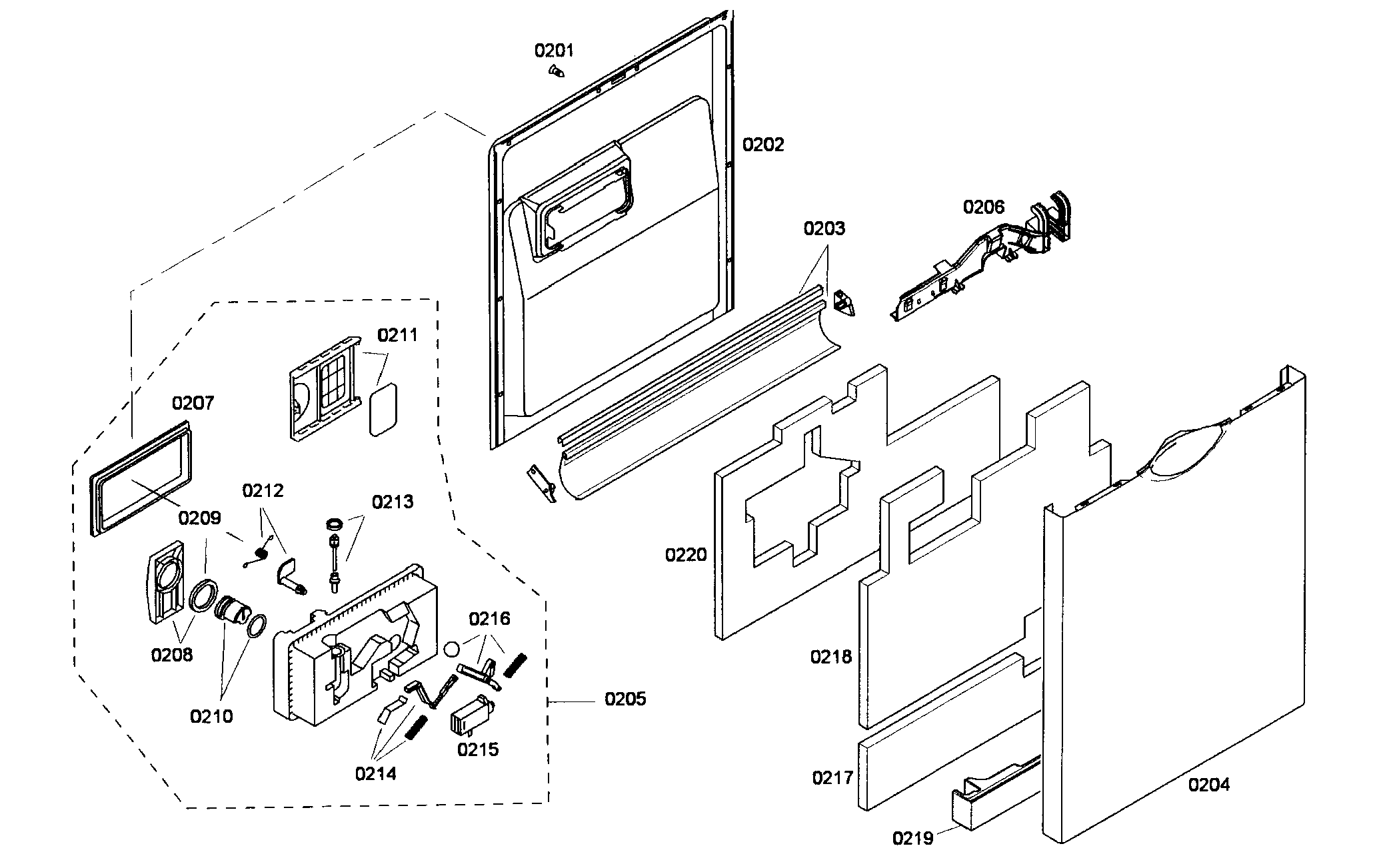 Bosch SHE45M02UC/52 door assy diagram