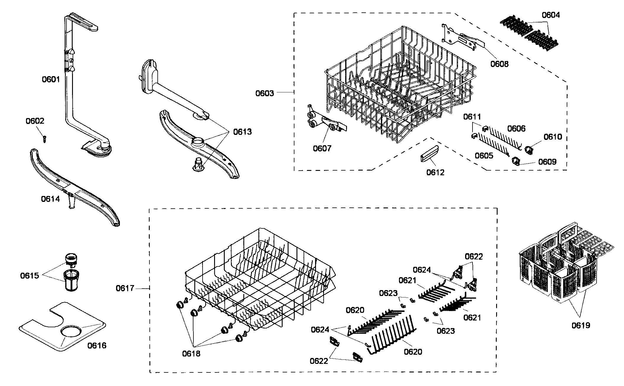 Bosch SHE45M02UC/52 racks assy diagram