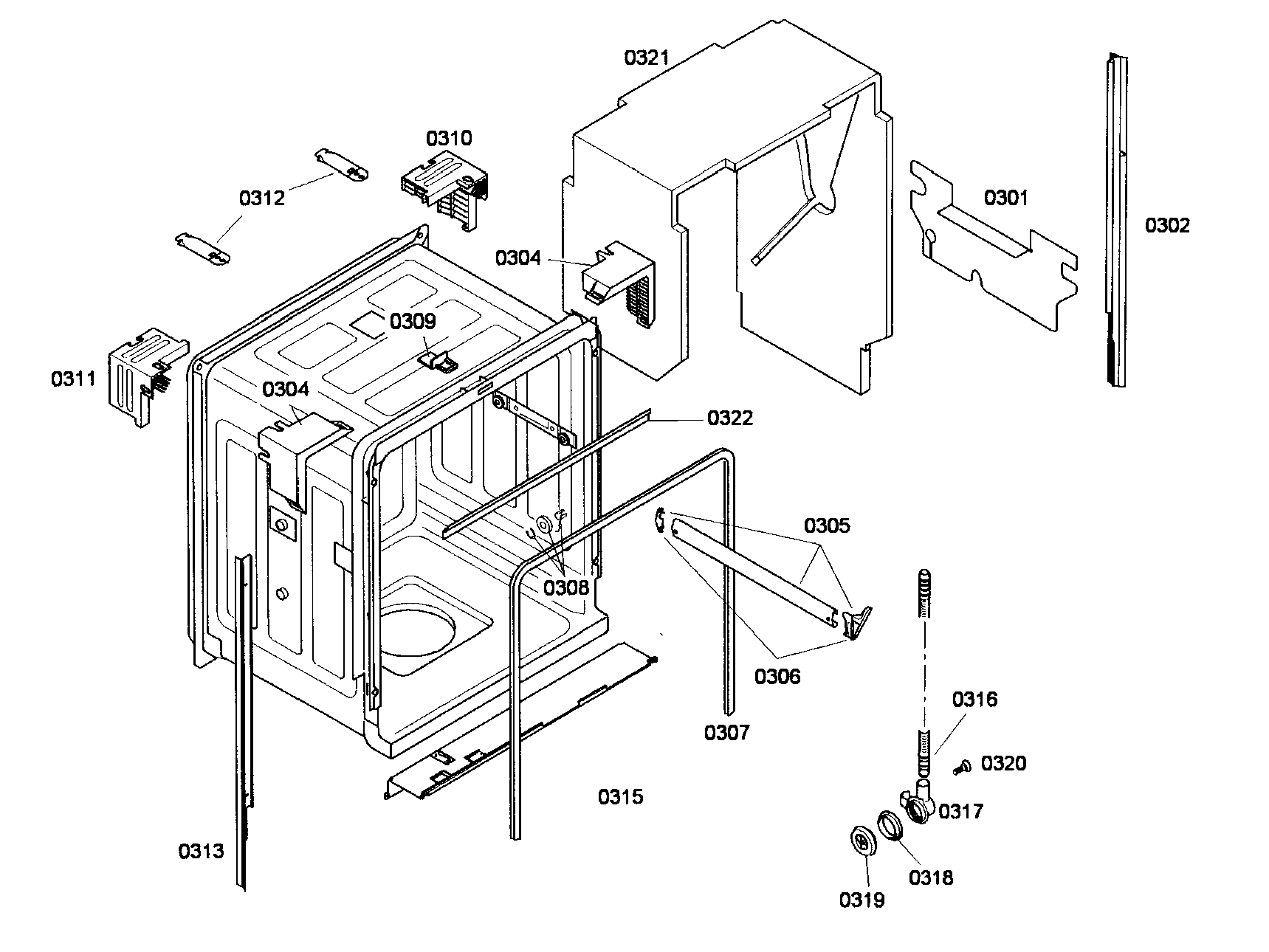 Bosch SHE45M02UC/53 cabinet assy diagram