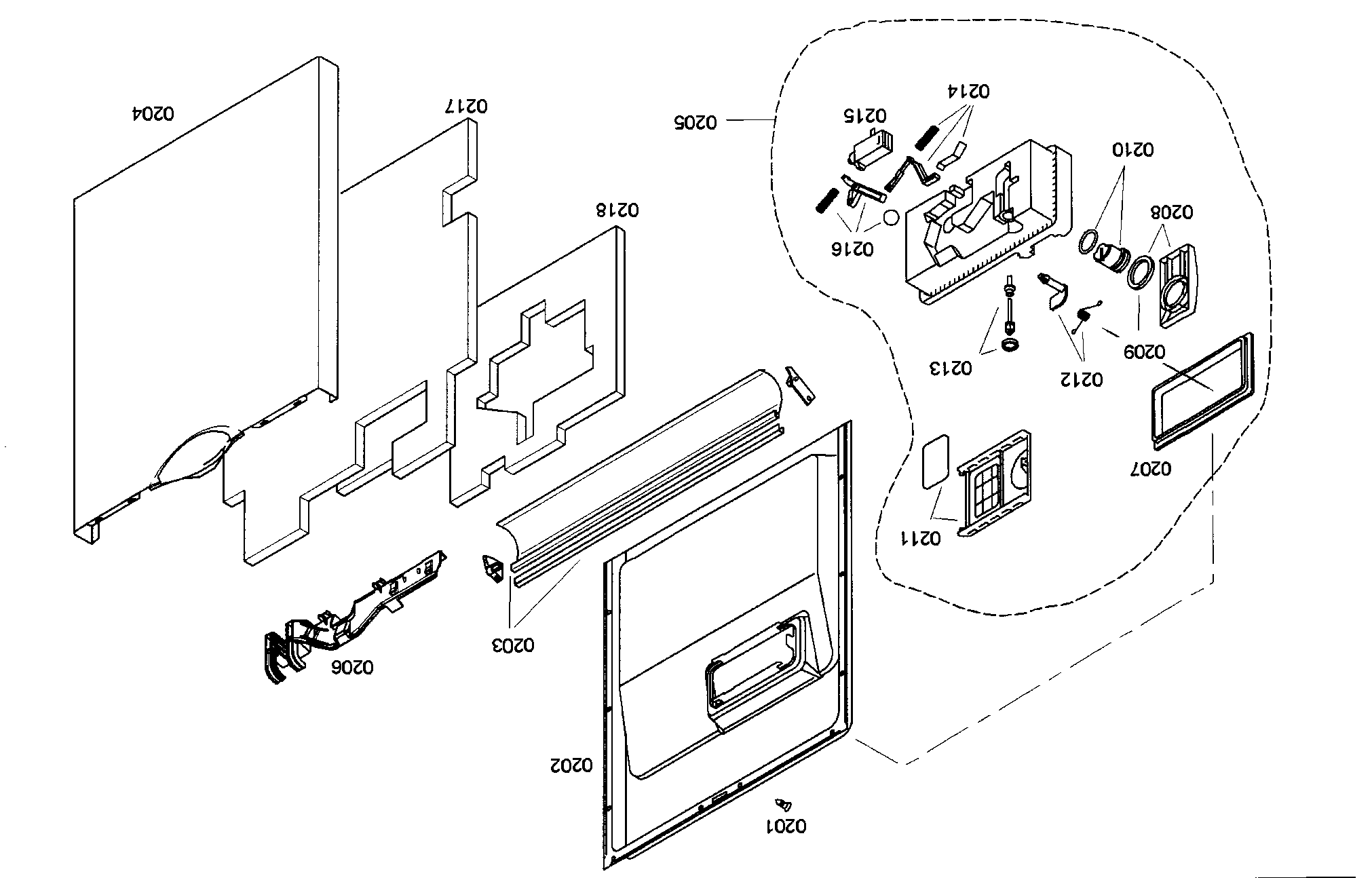 Bosch SHE45C05UC/40 door assy diagram
