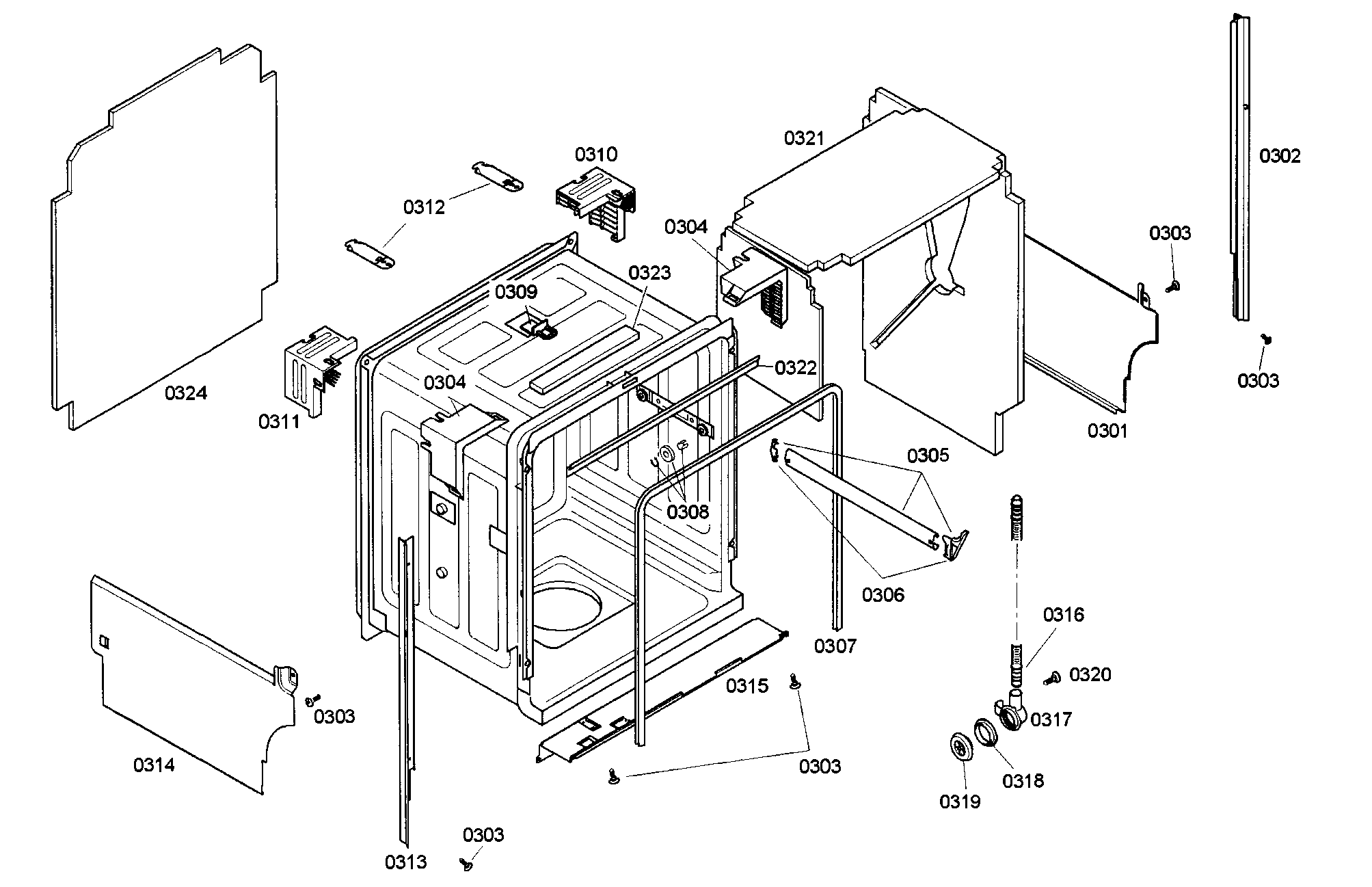 Bosch SHE45C05UC/40 cabinet assy diagram
