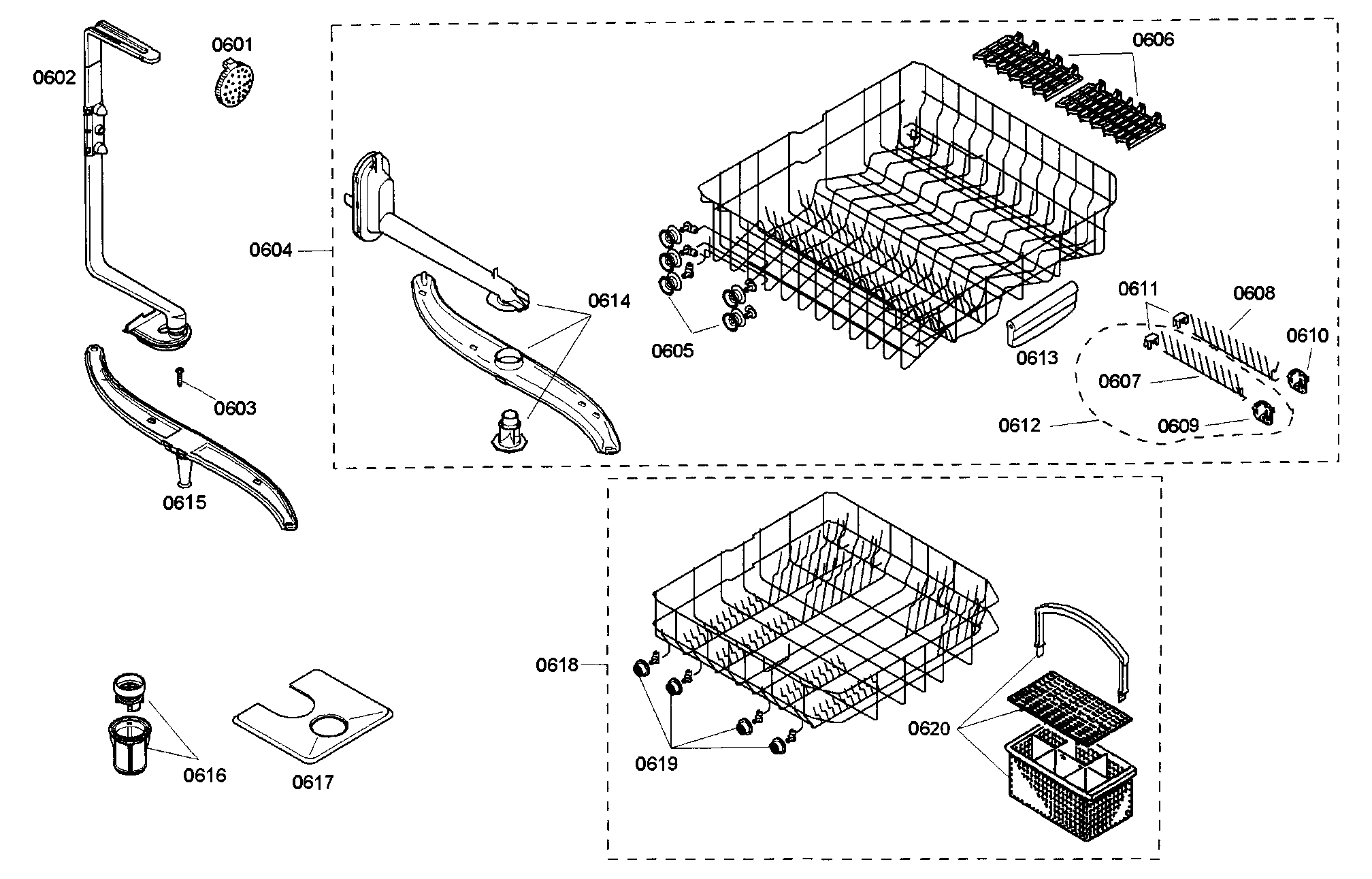 Bosch SHE45C05UC/40 racks assy diagram
