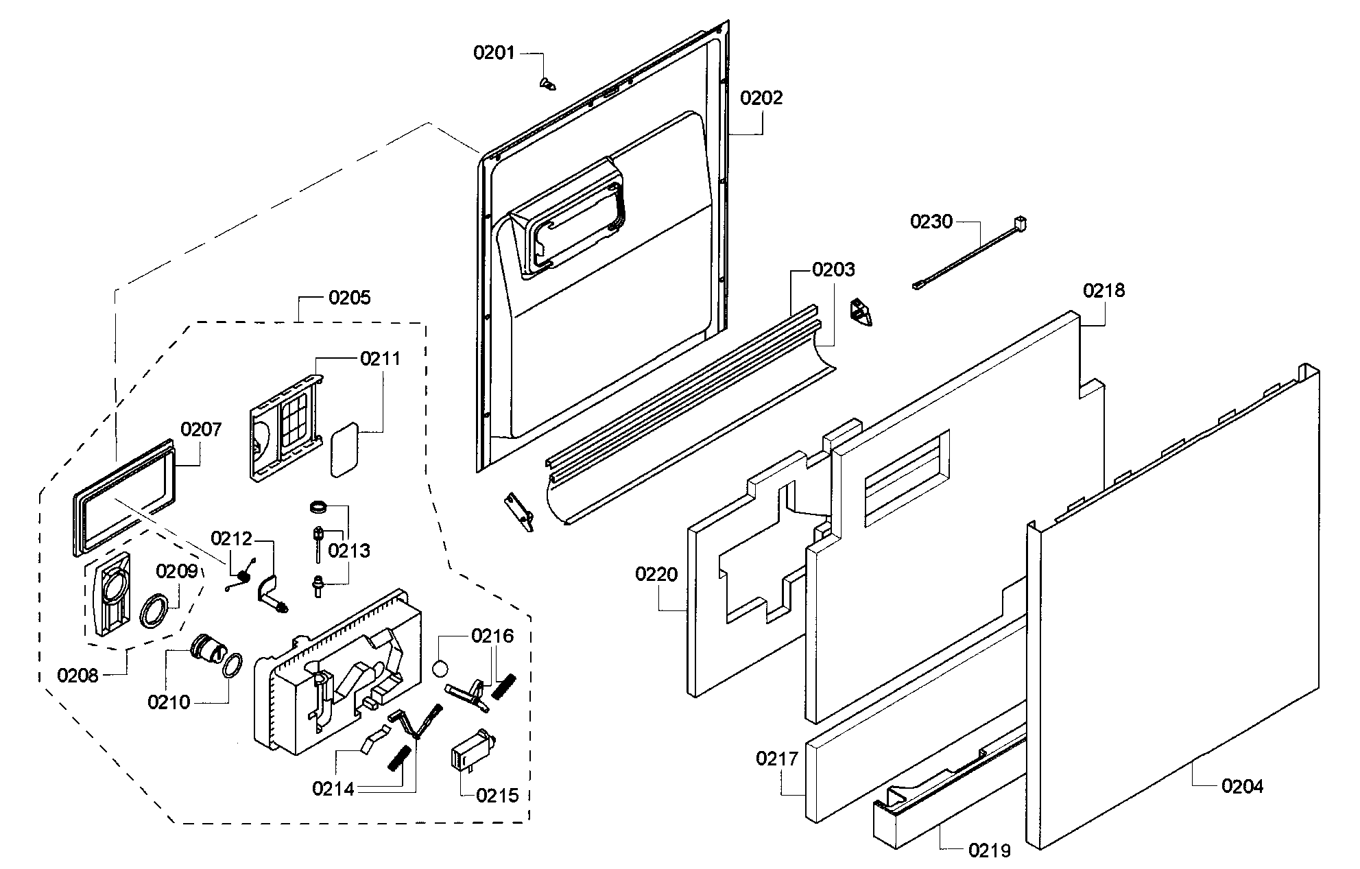 Kenmore Elite 63077933010 door assy diagram