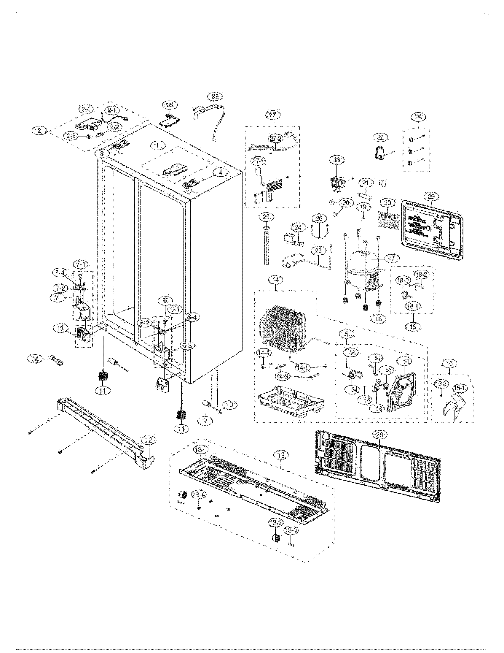Samsung RS261MDPN/XAA cabinet diagram