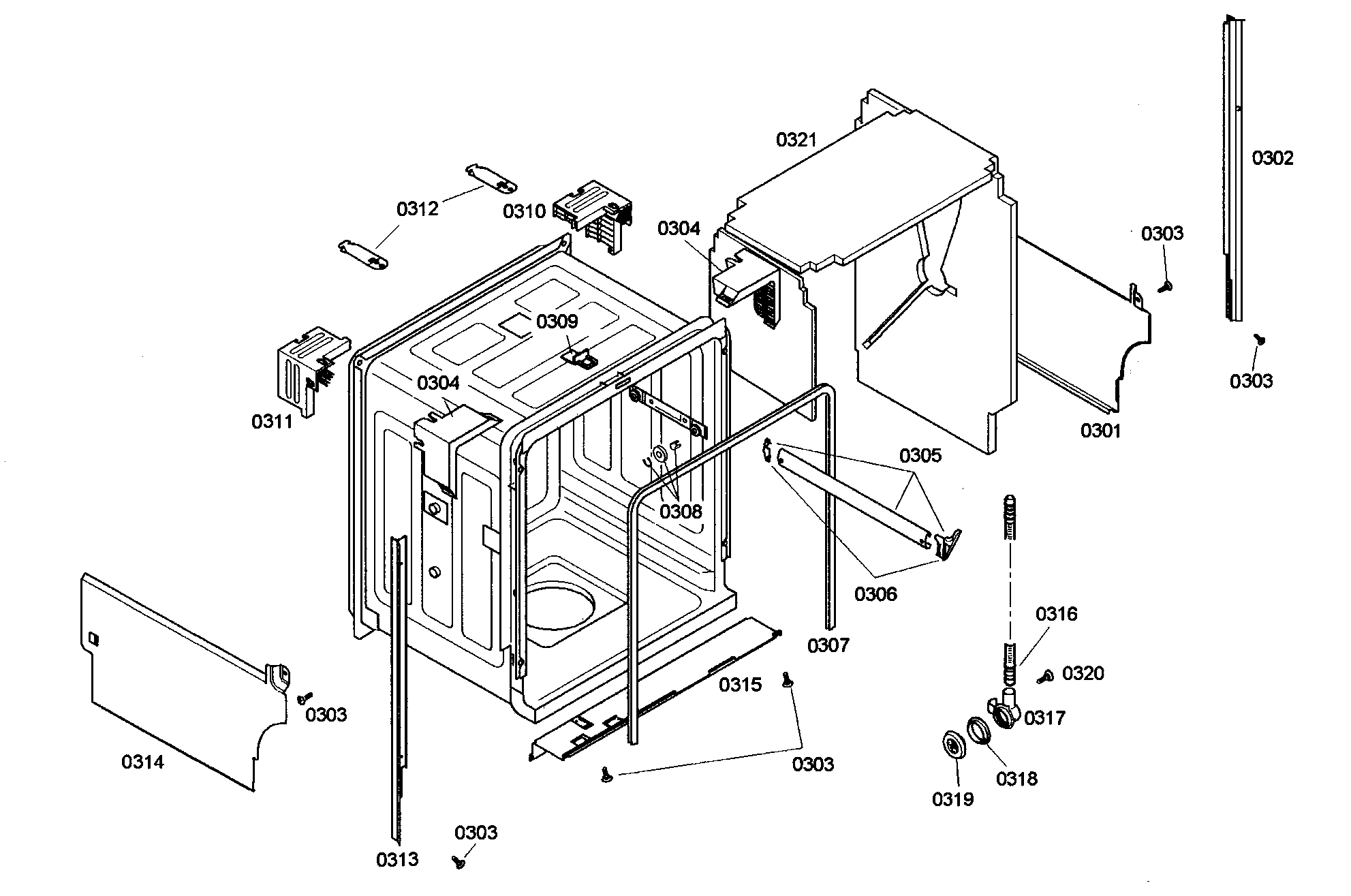 Bosch SHE46C05UC/47 cabinet assy diagram