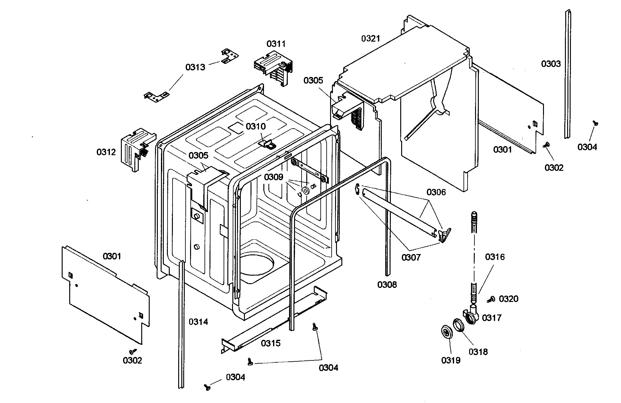 Bosch SHE46C02UC/36 cabinet assy diagram