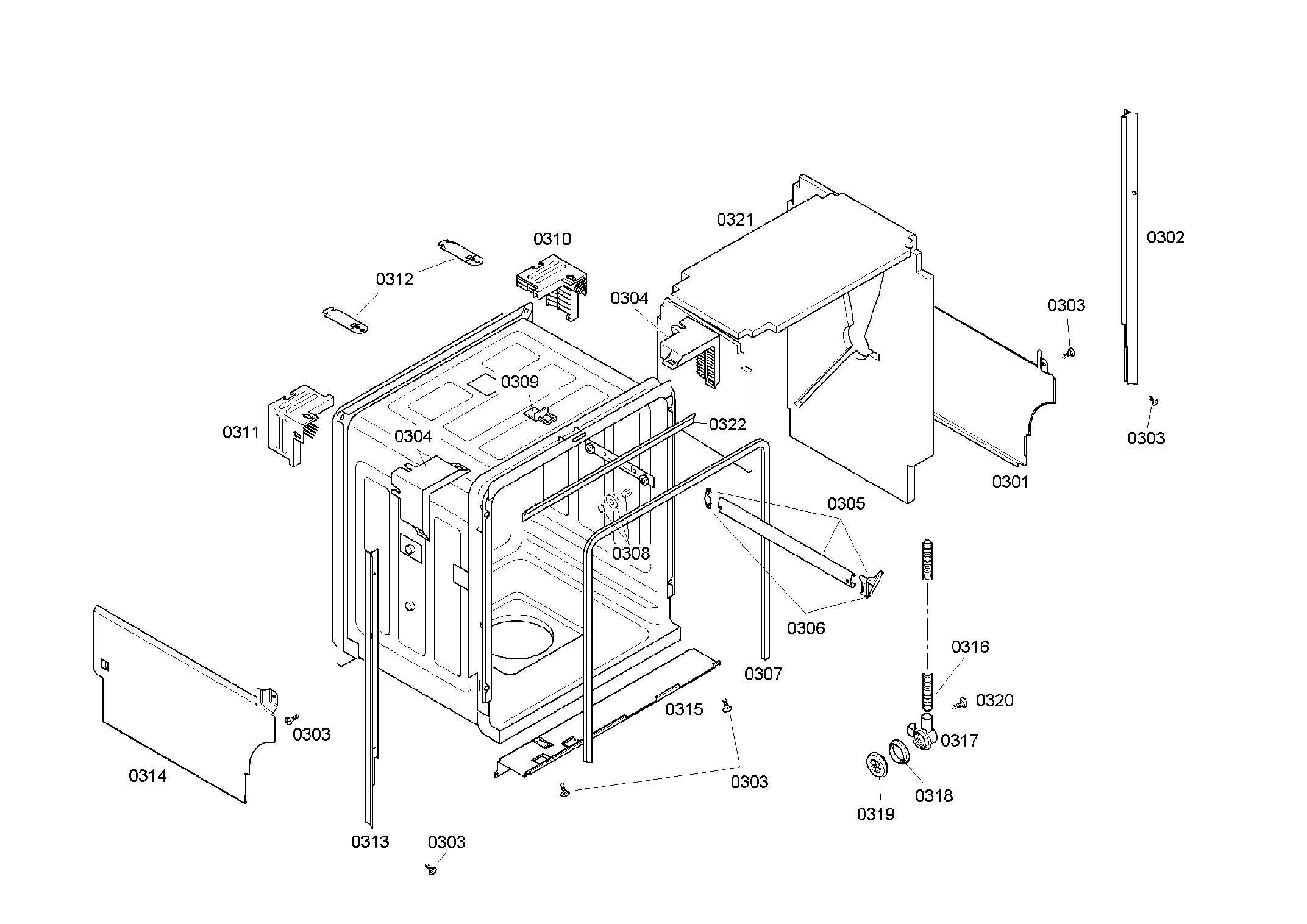 Bosch SHE45M06UC/46 cabinet assy diagram