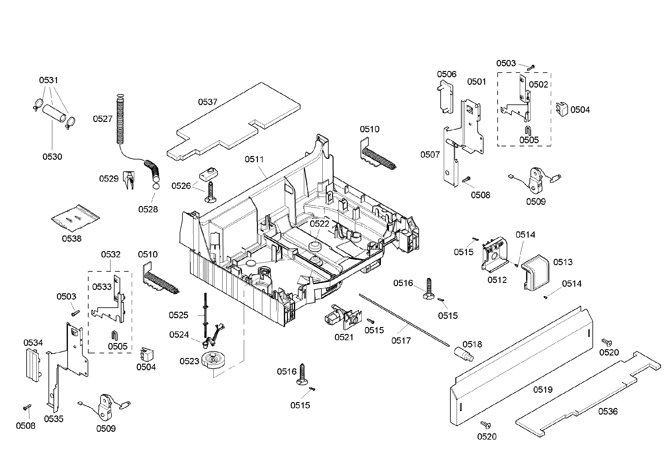 Bosch SHE45M06UC/46 base assy diagram