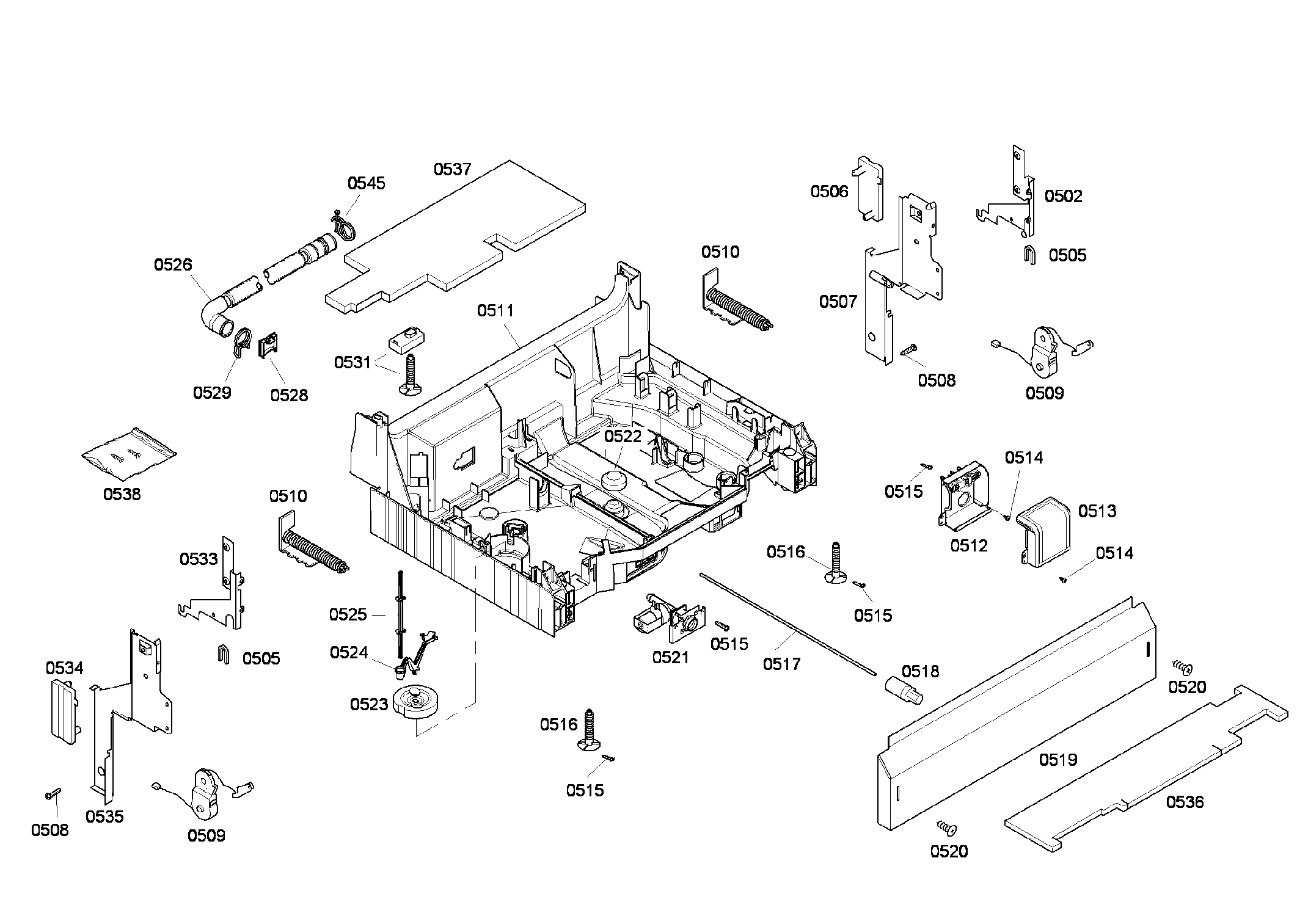 Bosch SHE45M06UC/52 base assy diagram