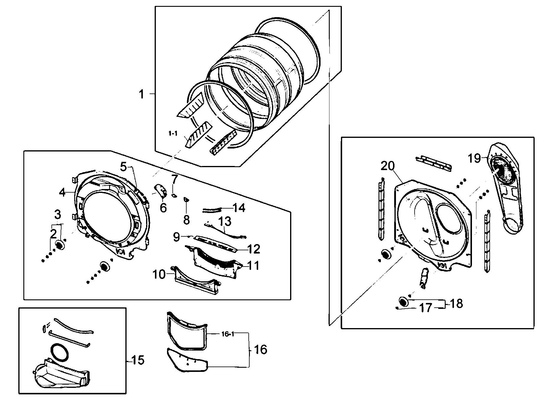 Samsung DV210AGW/XAA drum assy diagram