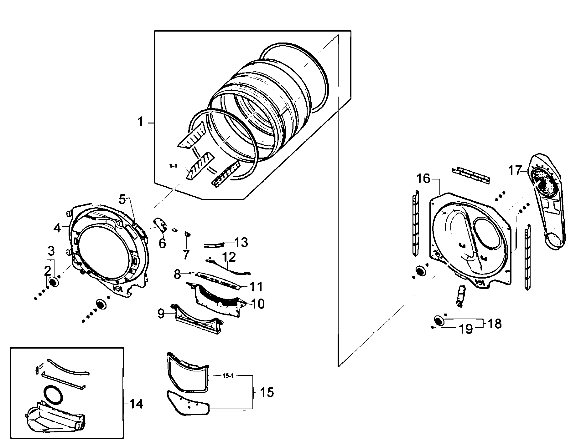 Samsung DV220AGW/XAA drum assy diagram