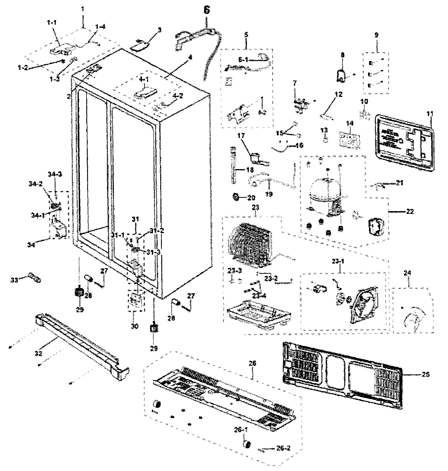 Samsung RS263TDWP/XAA cabinet parts diagram
